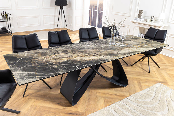Table à manger extensible INFINITY 180-260cm taupe céramique marbre noir métal