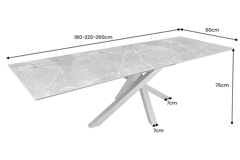 MARAVILLOSA mesa de comedor extensible de cerámica de mármol blanco de 180-220-260cm fabricada en Italia