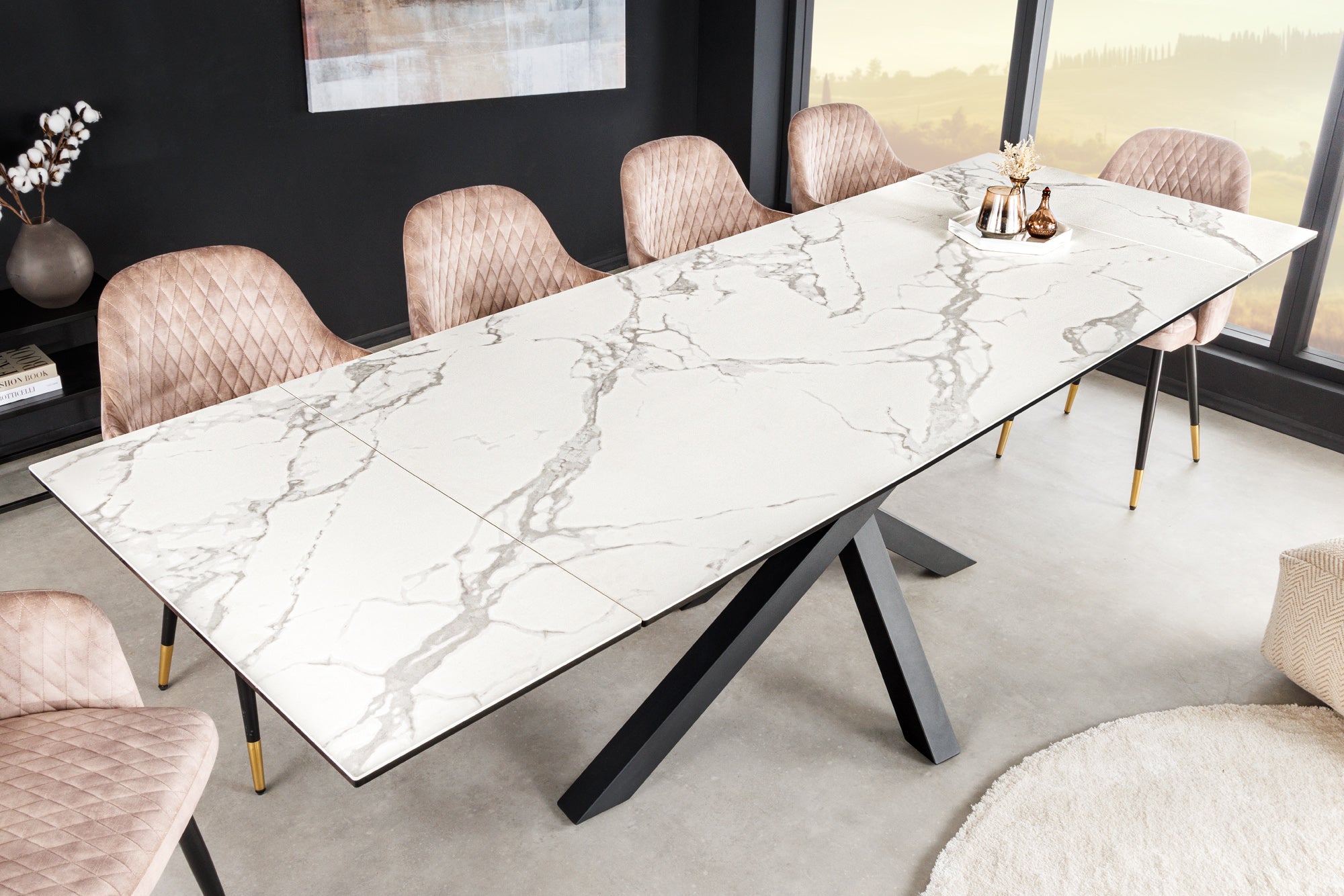 MARAVILLOSA mesa de comedor extensible de cerámica de mármol blanco de 180-220-260cm fabricada en Italia