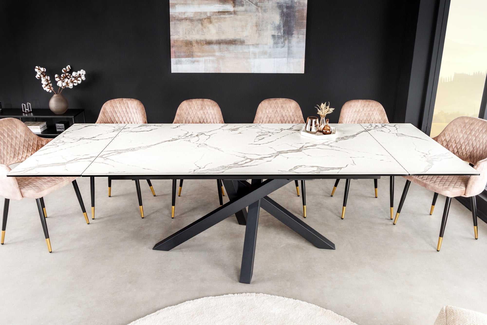 Table à manger extensible MARVELOUS 180-220-260cm en céramique marbre blanc fabriquée en Italie