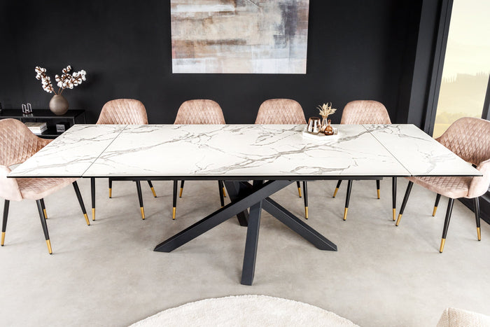 Table à manger extensible MARVELOUS 180-220-260cm en céramique marbre blanc fabriquée en Italie