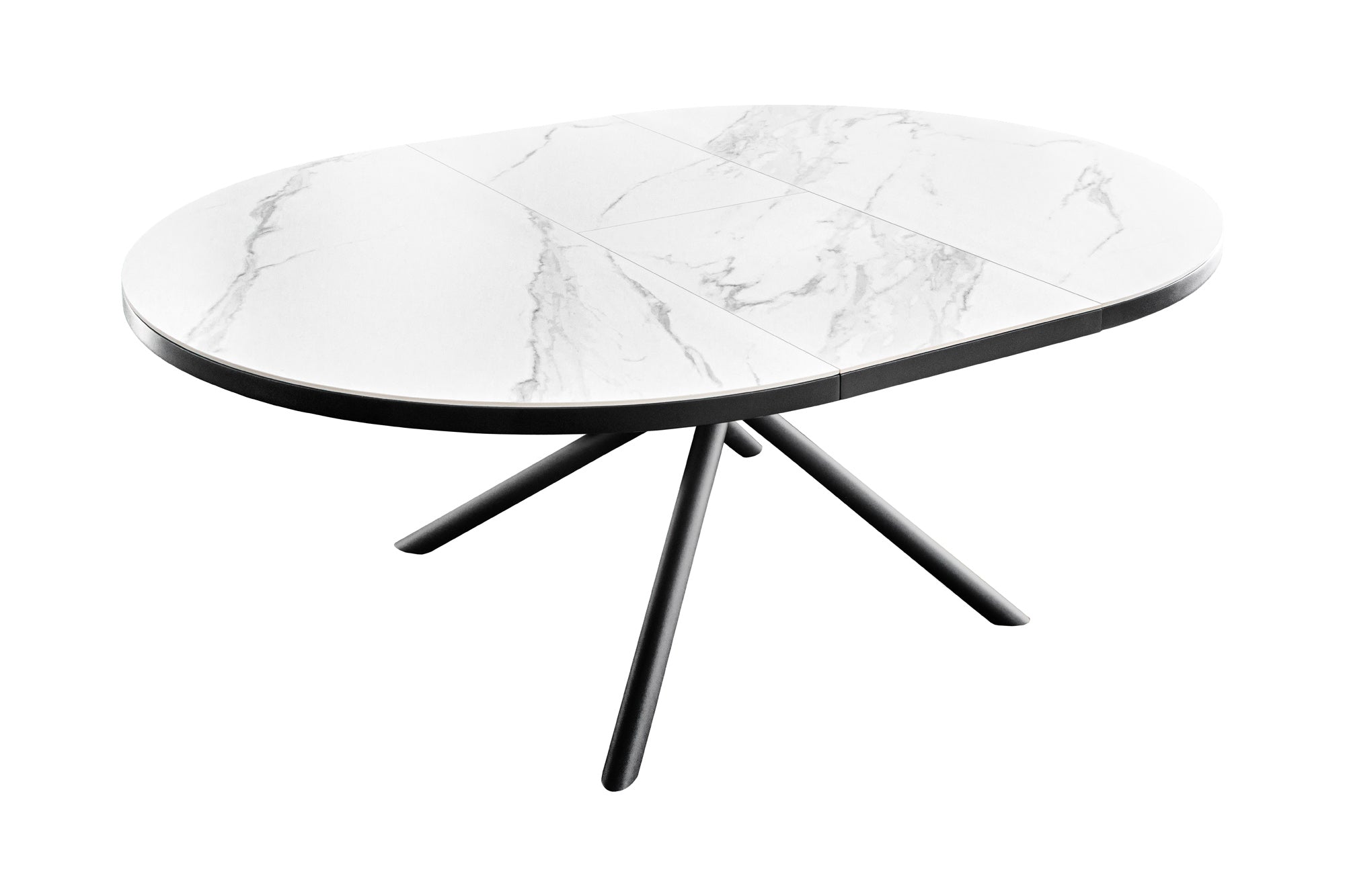 Table à manger extensible MIKADO 120-160cm céramique blanche ovale structure étoile noire