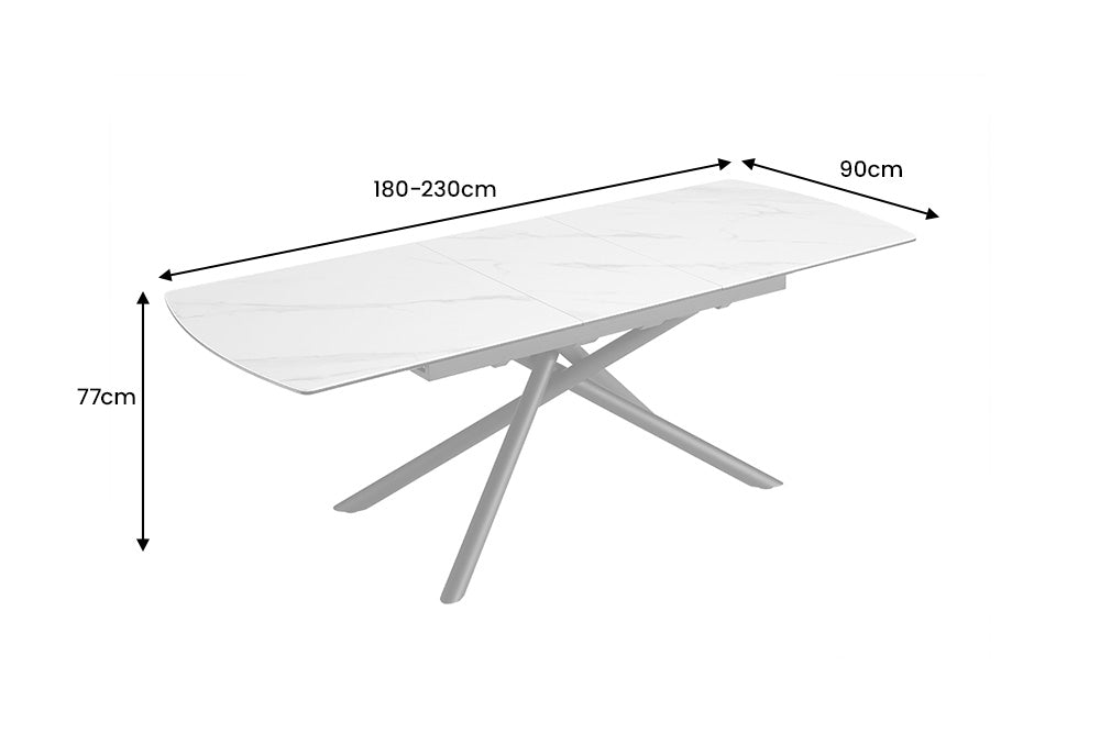 Mesa de comedor extensible MIKADO 180-230 cm cerámica blanca estructura estrella negra