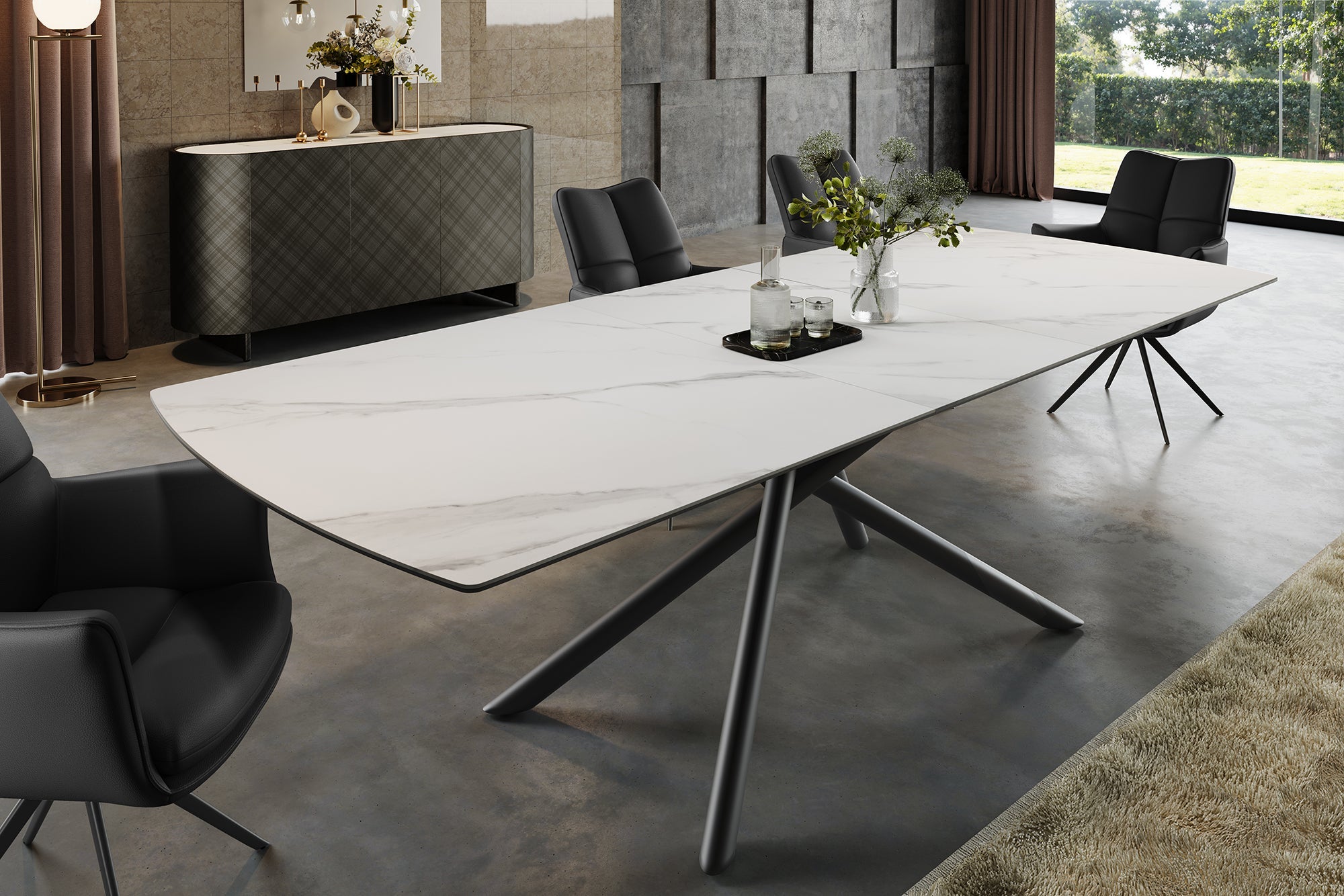 Table à manger extensible MIKADO 180-230 cm céramique blanche structure étoile noire