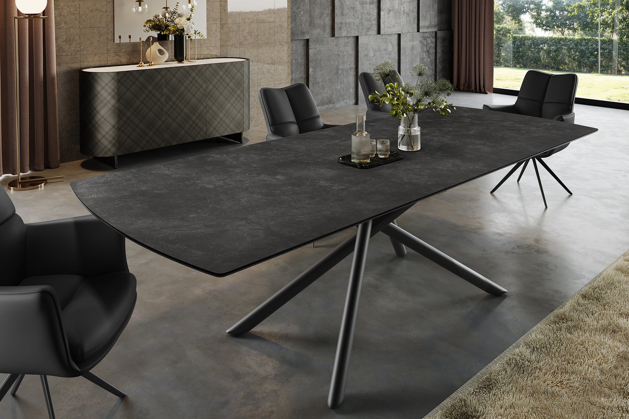 Table à manger extensible MIKADO 180-230 cm graphite céramique noir structure étoile