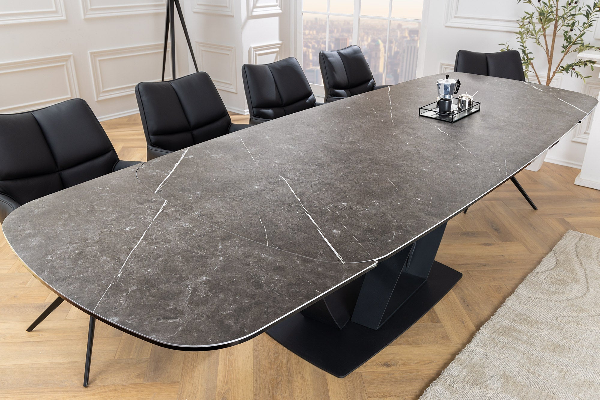 Mesa de comedor extensible PAPILLON 180-260cm cerámica grafito mármol metal negro