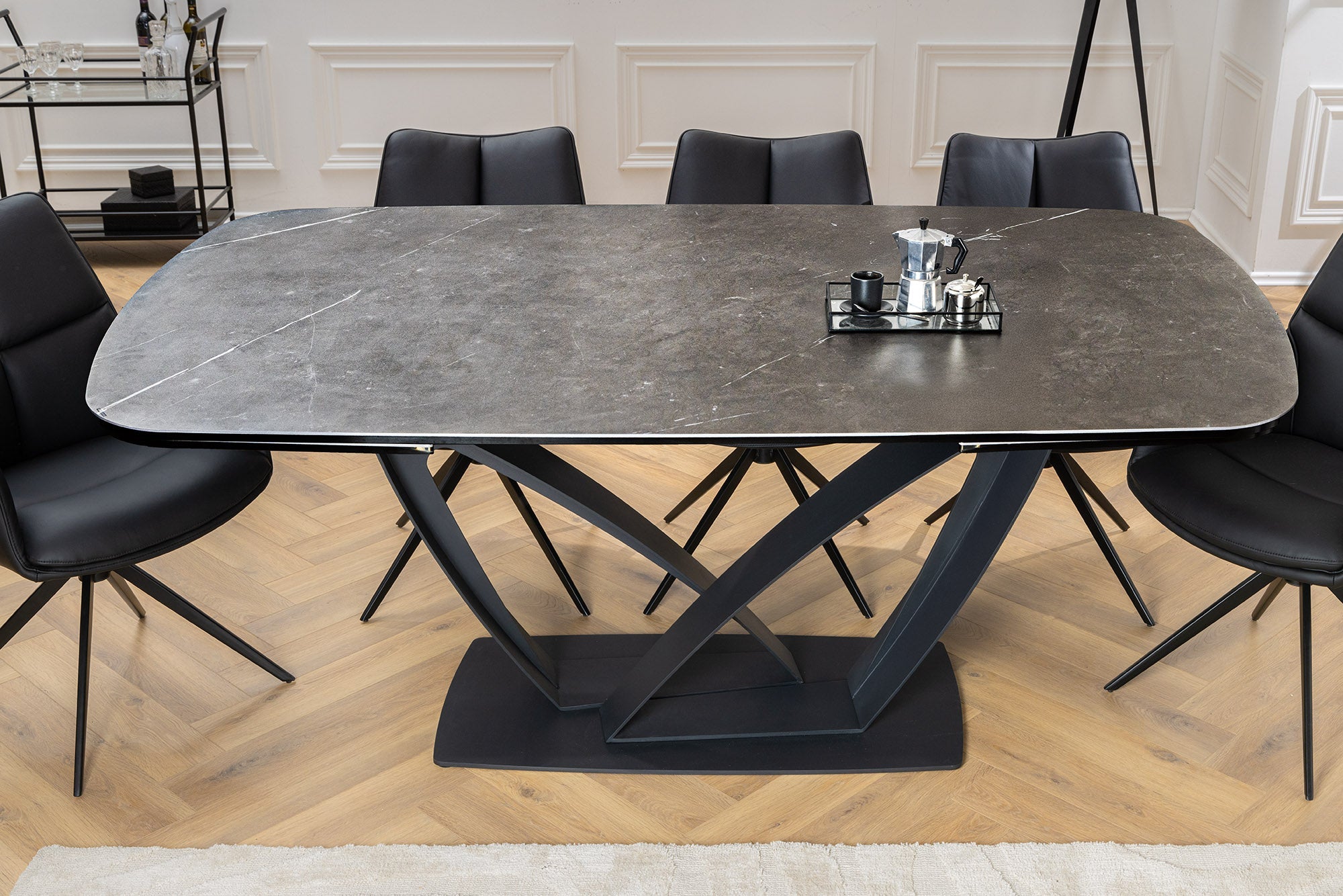 Mesa de comedor extensible PAPILLON 180-260cm cerámica grafito mármol metal negro
