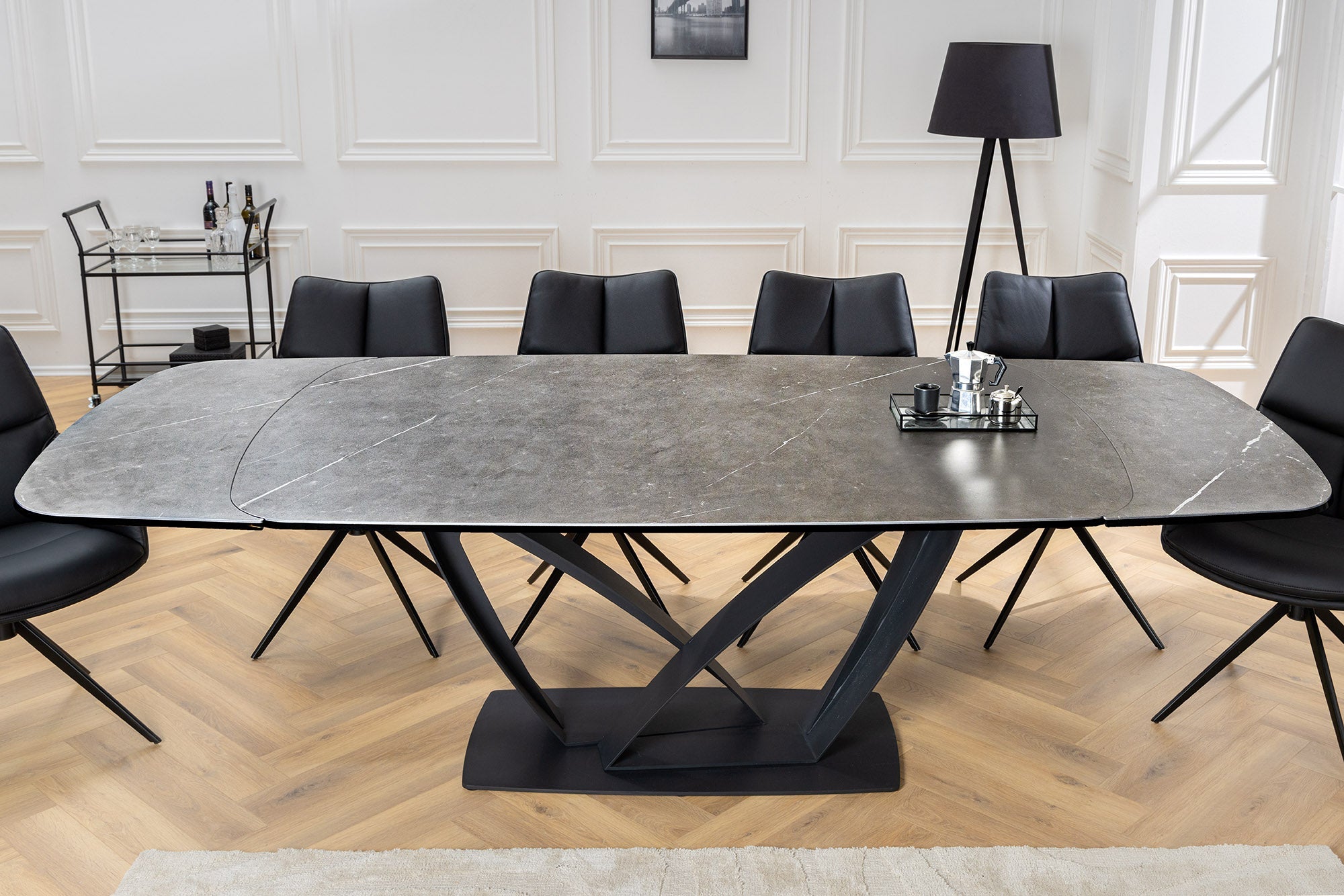 Mesa de comedor extensible PAPILLON 180-260cm cerámica grafito mármol metal negro