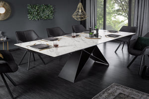 Table à manger extensible PROMETHEUS 180-220-260cm en céramique marbre blanc fabriquée en Italie