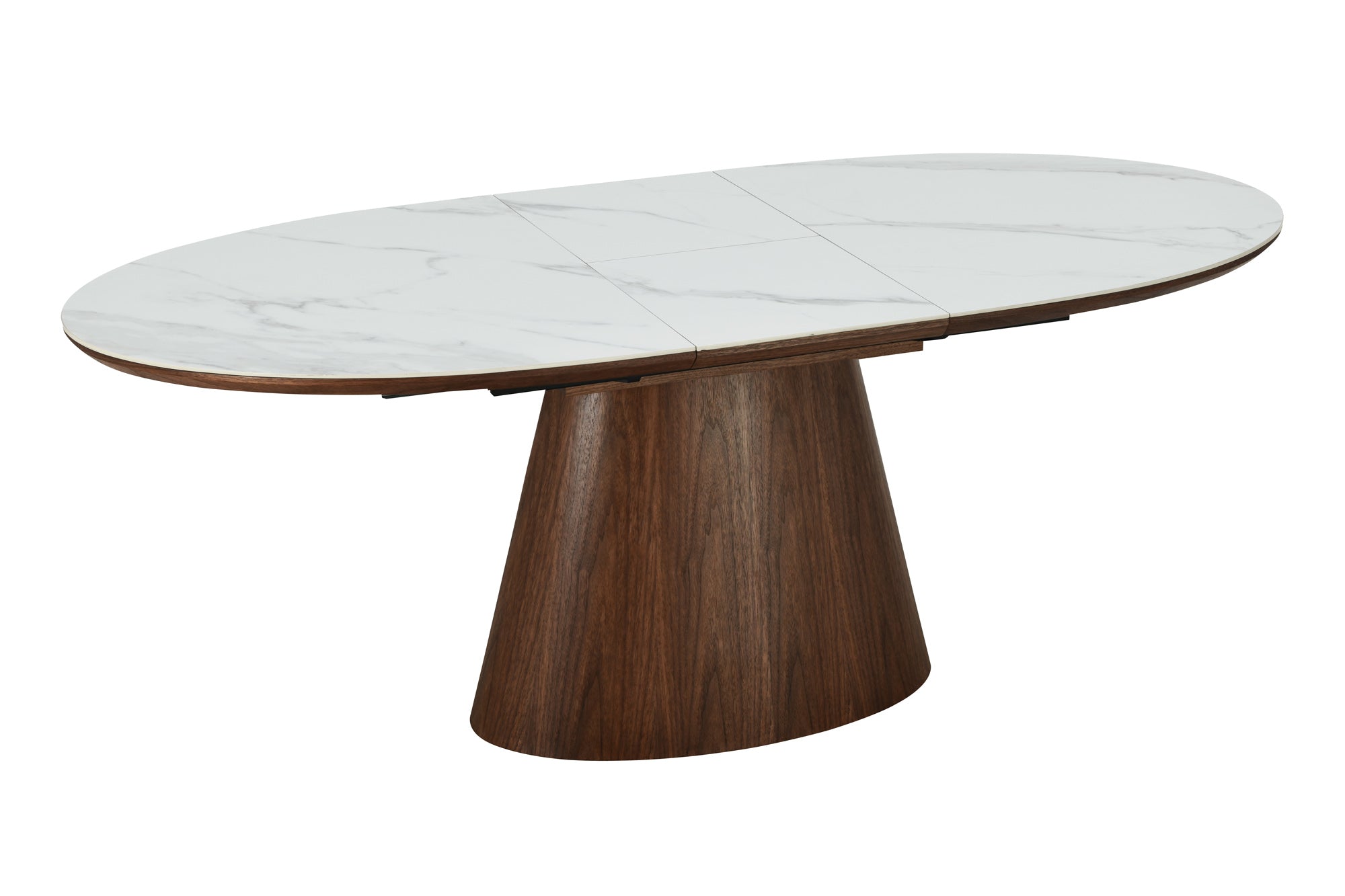 Table à manger extensible UNIQUE 160-200cm blanc marron noyer bois céramique marbre base colonne