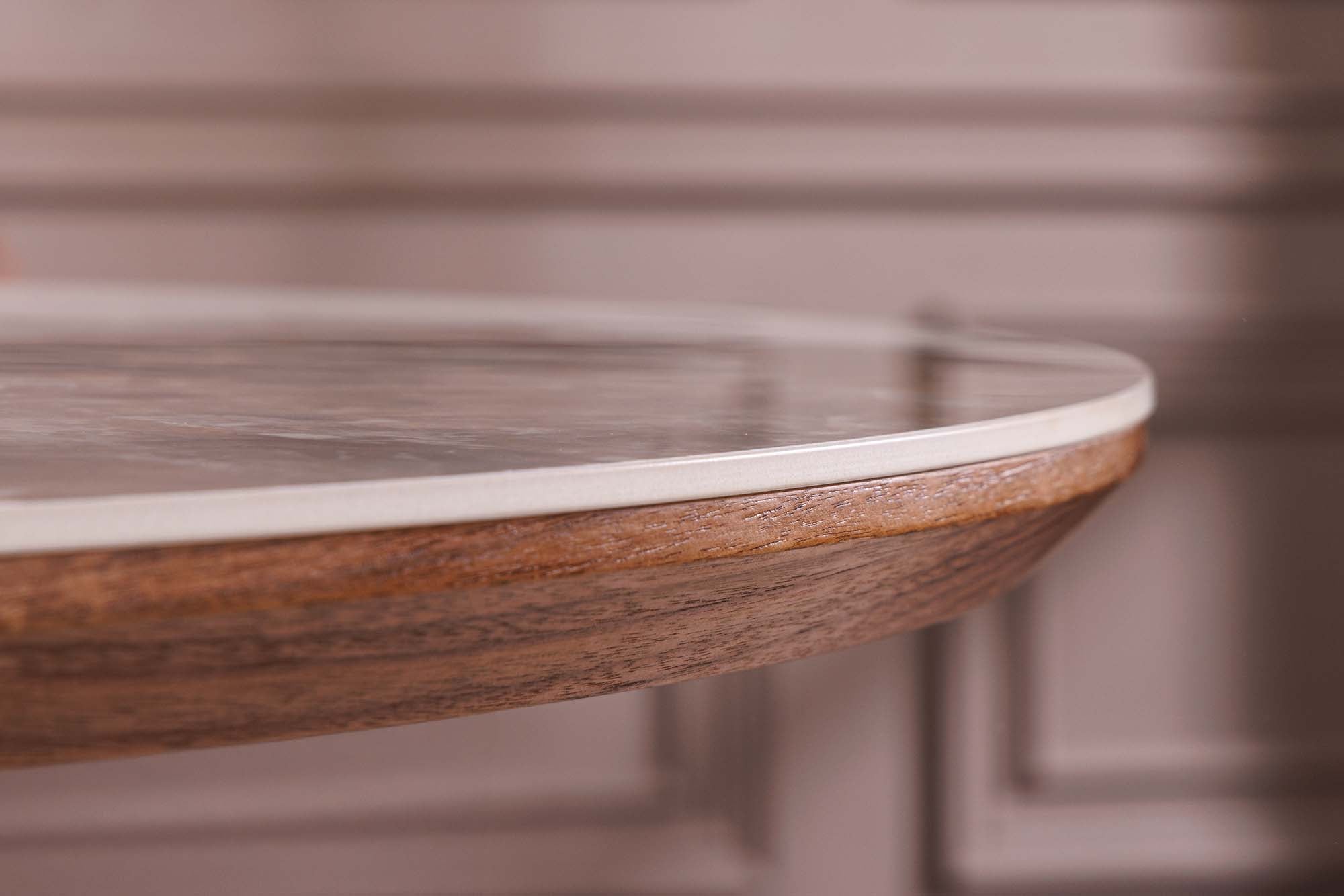 Table à manger extensible UNIQUE 160-200cm blanc Pandora céramique marron noyer pied colonne