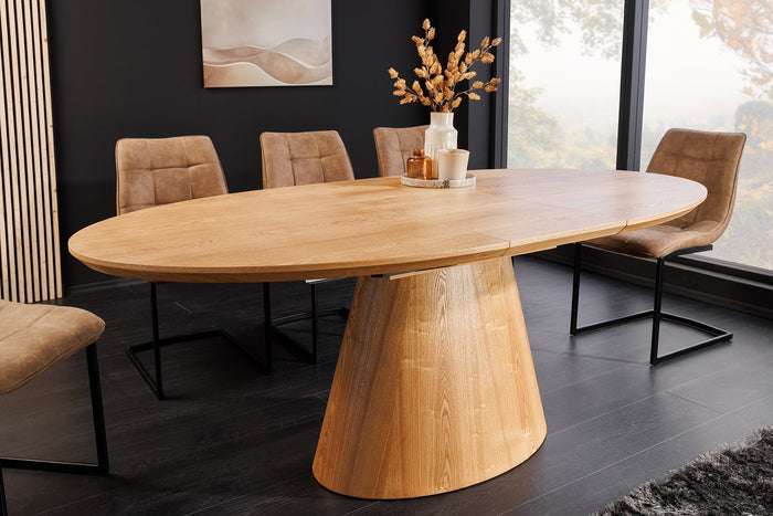 Table à manger extensible UNIQUE 160-200cm en bois de chêne naturel avec piètement colonne