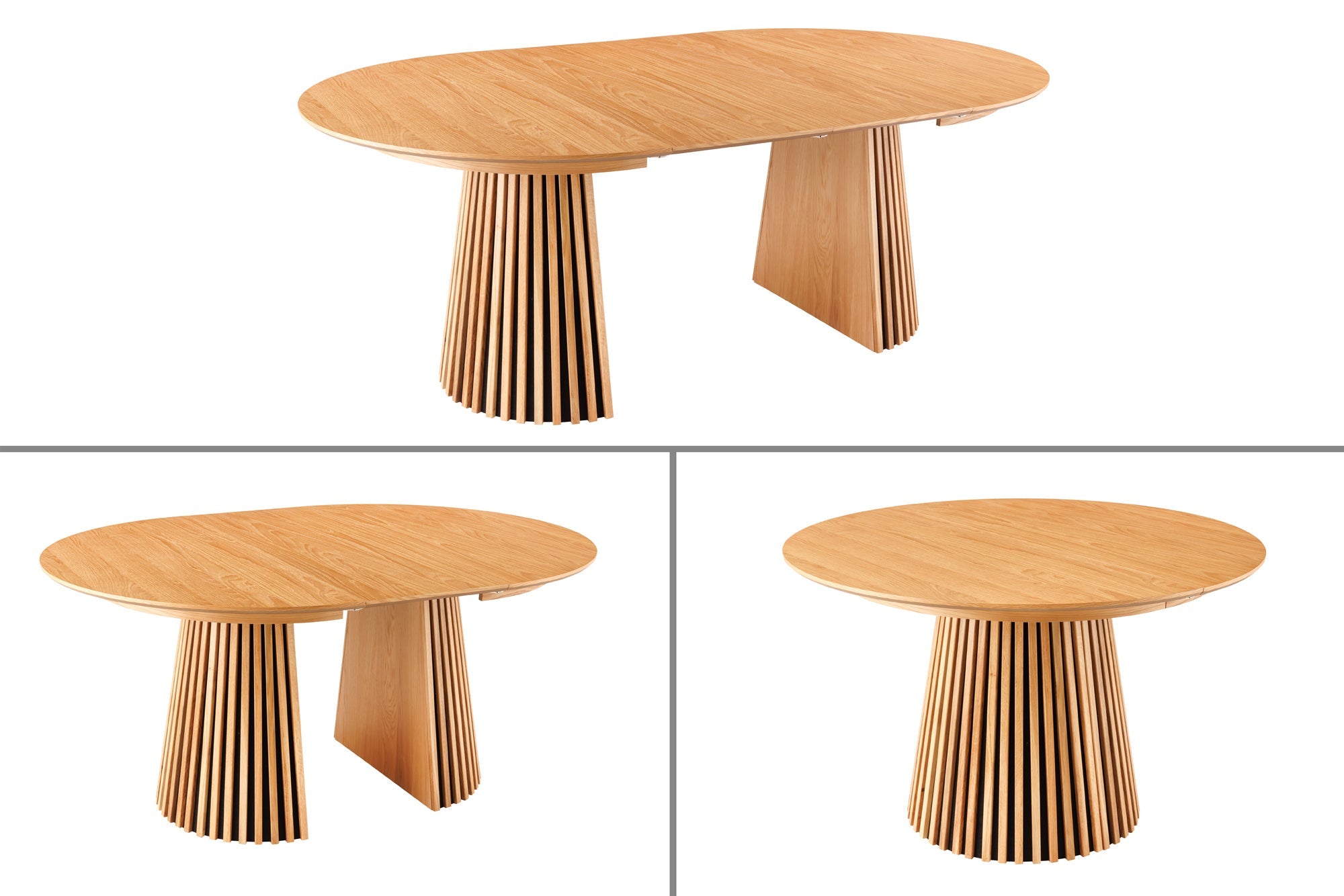 Mesa de comedor extensible VALHALLA WOOD 120-160-200cm roble natural base columna ovalada