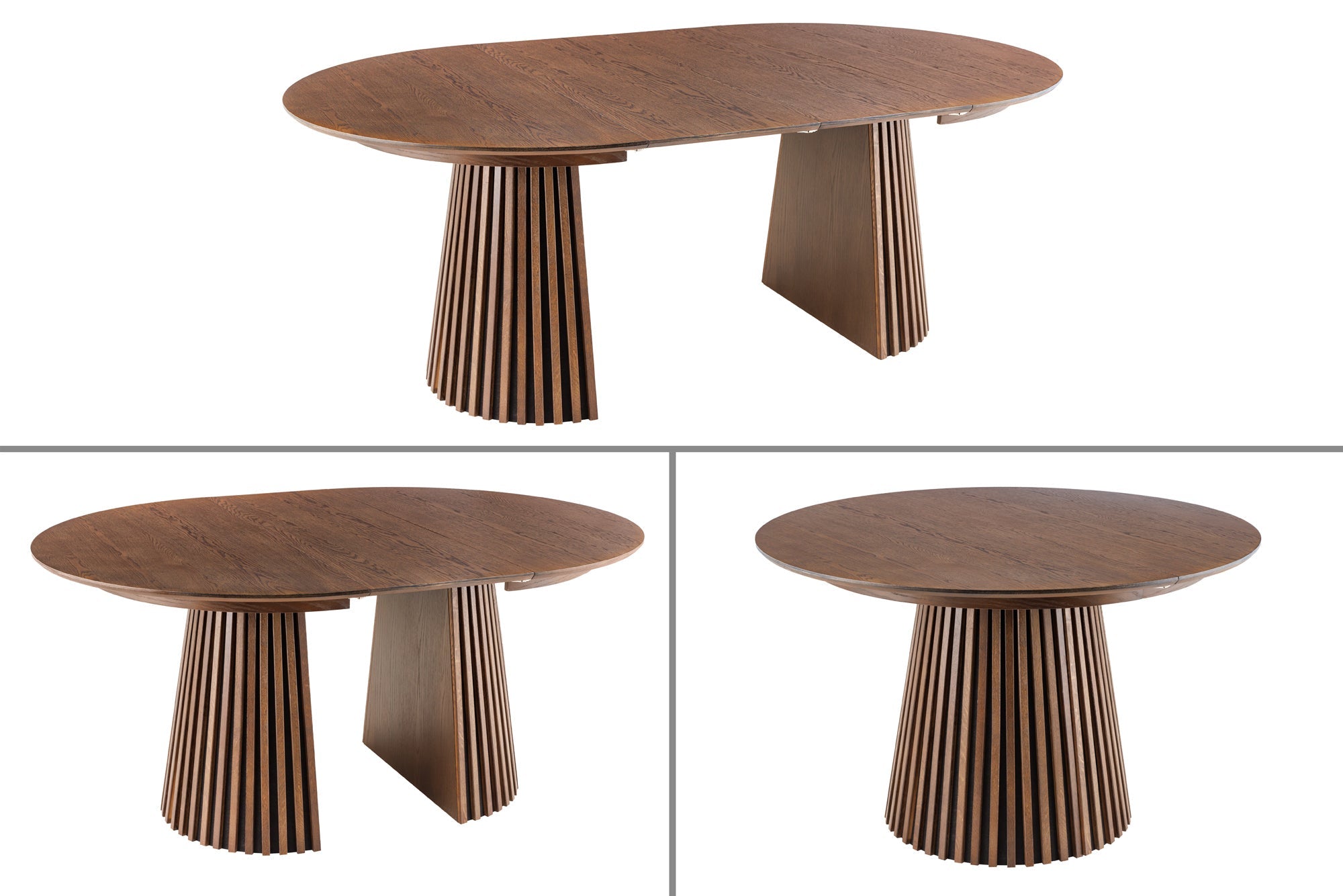 Mesa de comedor extensible VALHALLA WOOD 120-160-200cm con patas de roble ahumado marrón