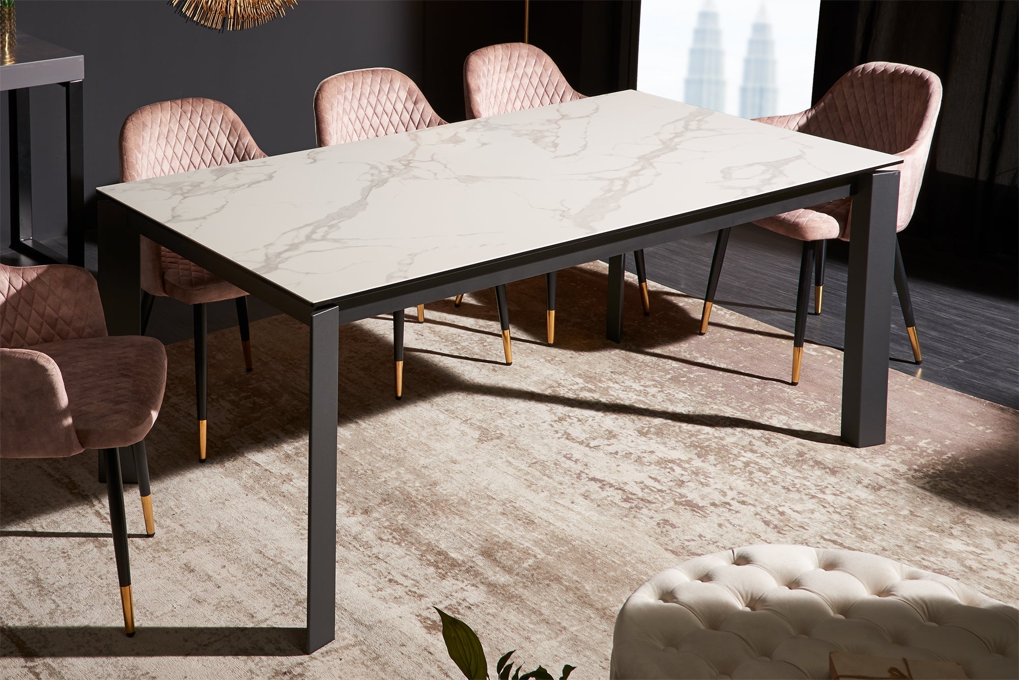 Table à manger extensible X7 180-240 cm en marbre blanc céramique fabriquée en Italie