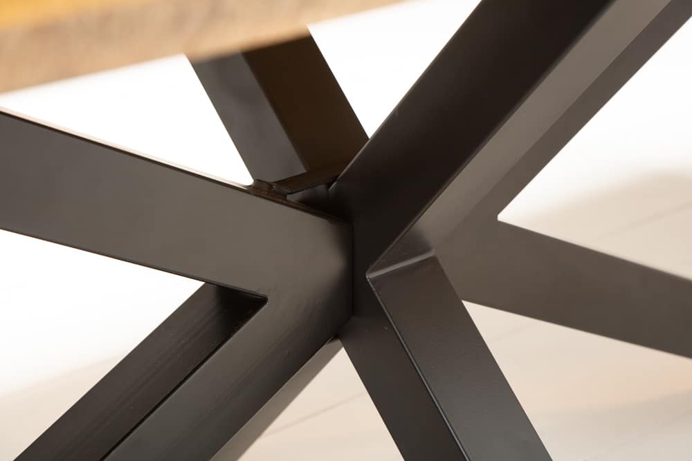GALAXIE mesa de comedor industrial maciza 160cm madera de mango estructura en forma de estrella