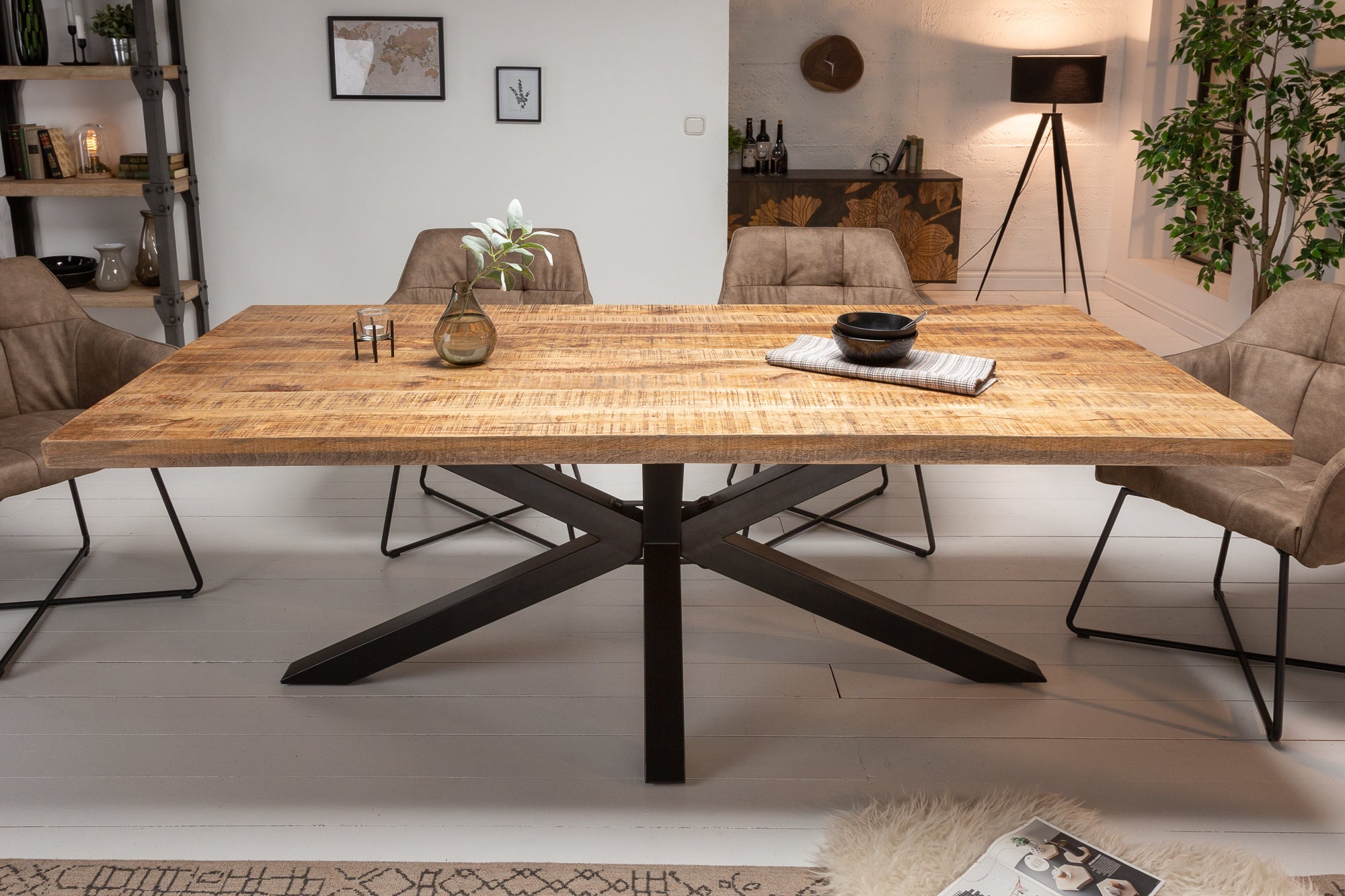 table-a-manger-industrielle-solide-galaxie-200cm-en-bois-de-manguier-structure-en forme-detoile_39444 (inv)