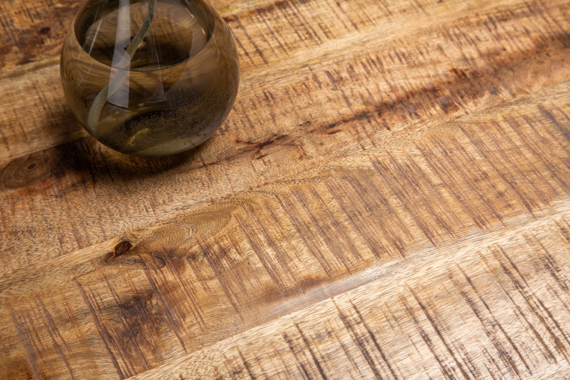 GALAXIE Mesa de comedor industrial maciza de 200 cm en madera de mango con estructura en forma de estrella