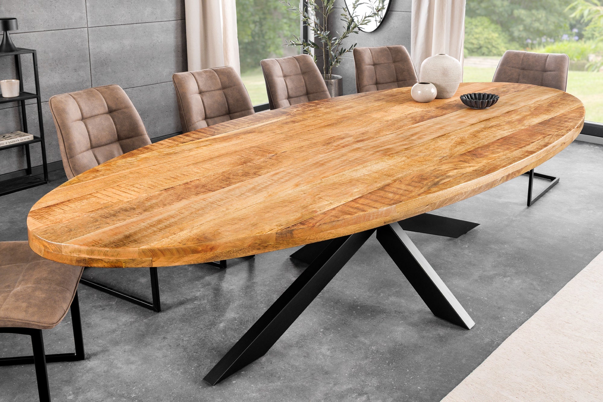 GALAXIE mesa de comedor industrial maciza 240cm madera de mango natural marco ovalado estrella