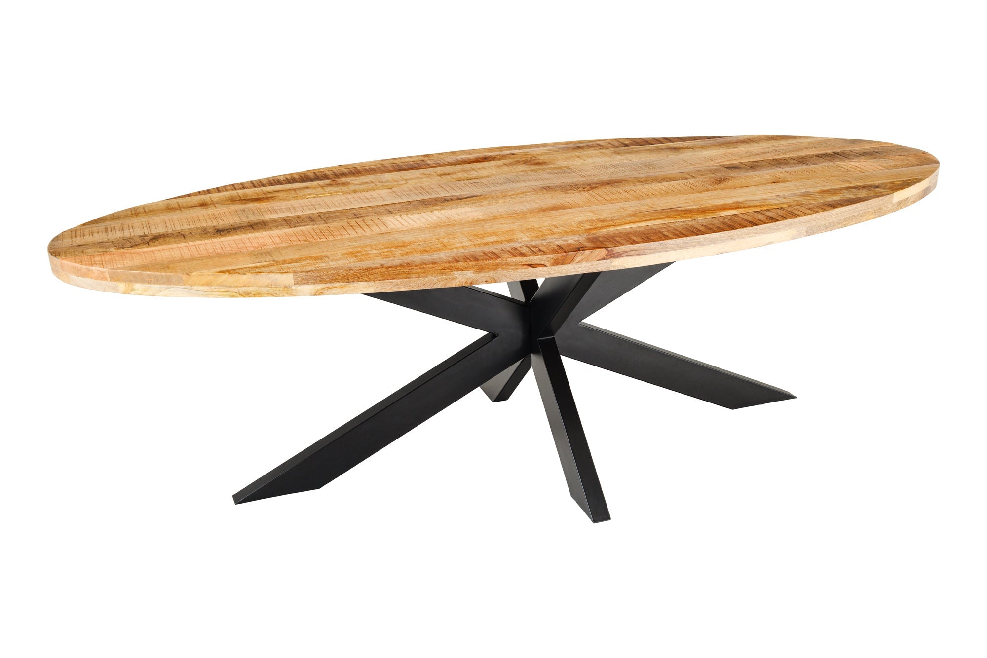 GALAXIE mesa de comedor industrial maciza 240cm madera de mango natural marco ovalado estrella