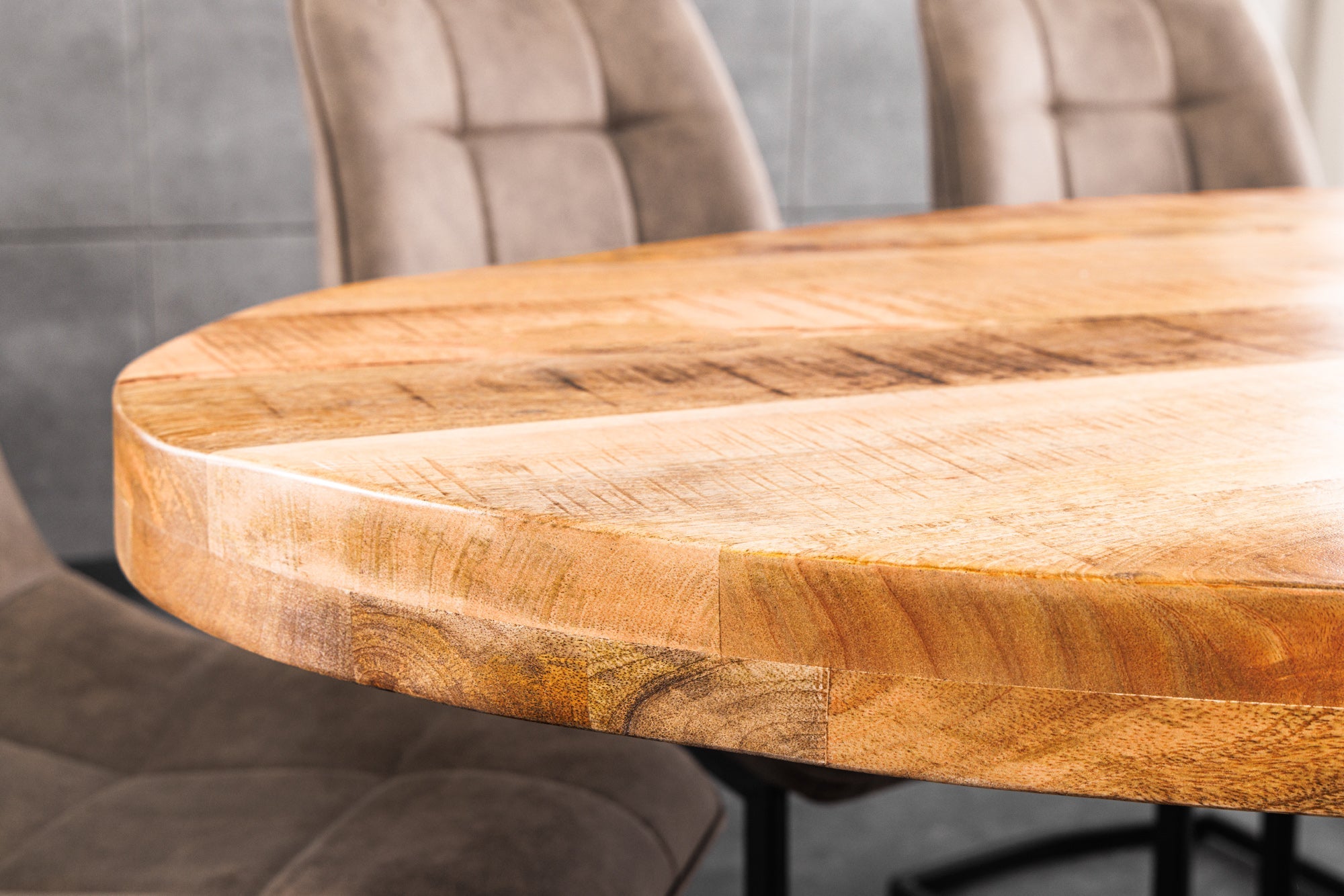 GALAXIE mesa de comedor industrial maciza 240cm madera de mango natural marco ovalado estrella