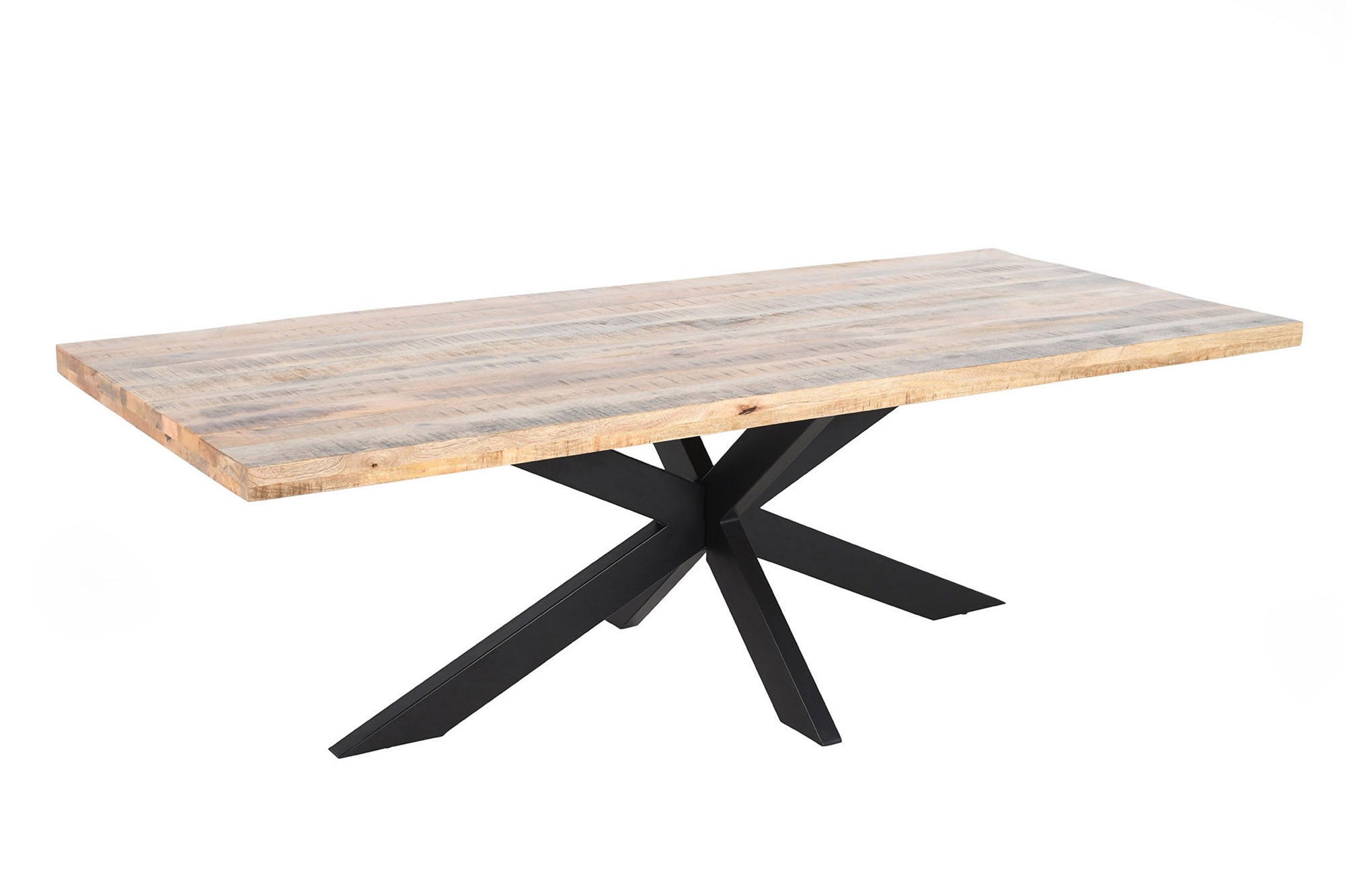 GALAXIE Mesa de comedor industrial maciza de 240 cm en madera de mango natural y estructura de estrella negra