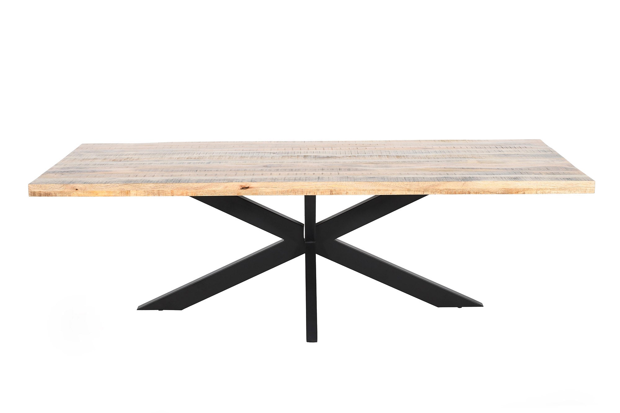 GALAXIE Mesa de comedor industrial maciza de 240 cm en madera de mango natural y estructura de estrella negra