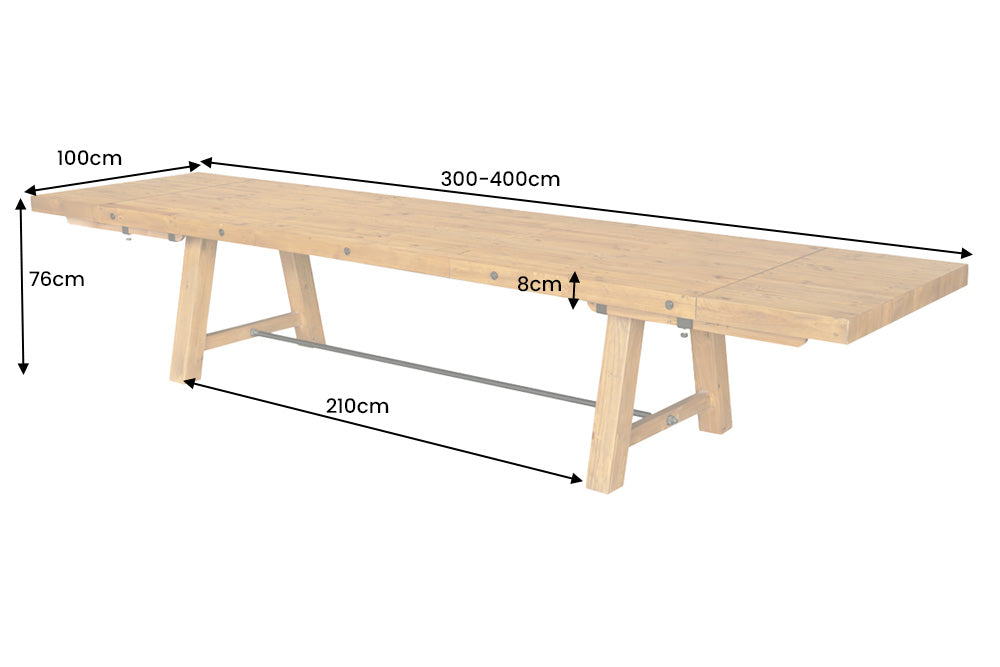 Table à manger massive FINCA 300-400cm vintage marron extensible en bois de pin recyclé
