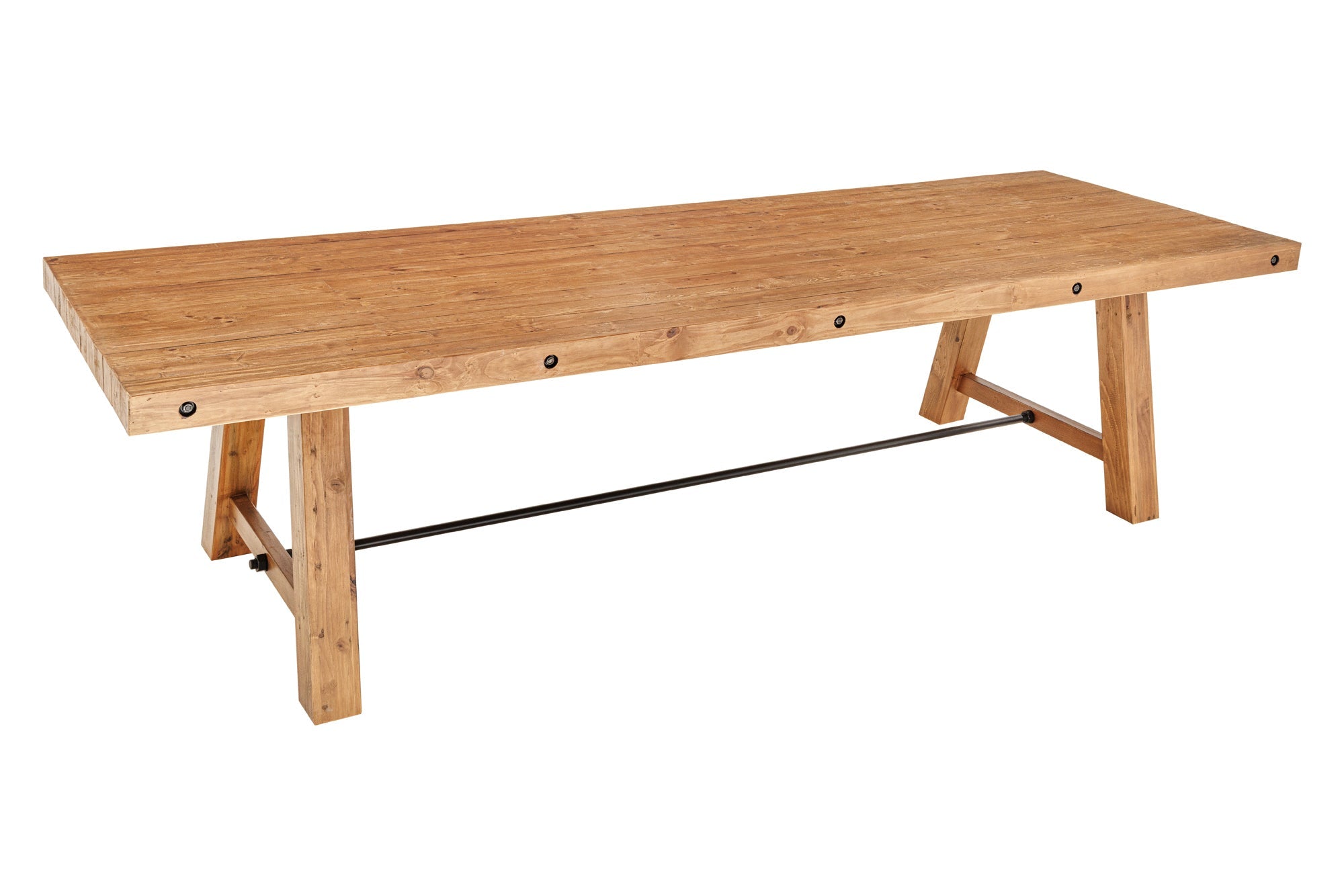 FINCA Mesa de comedor maciza de 300 cm de pino regenerado marrón vintage