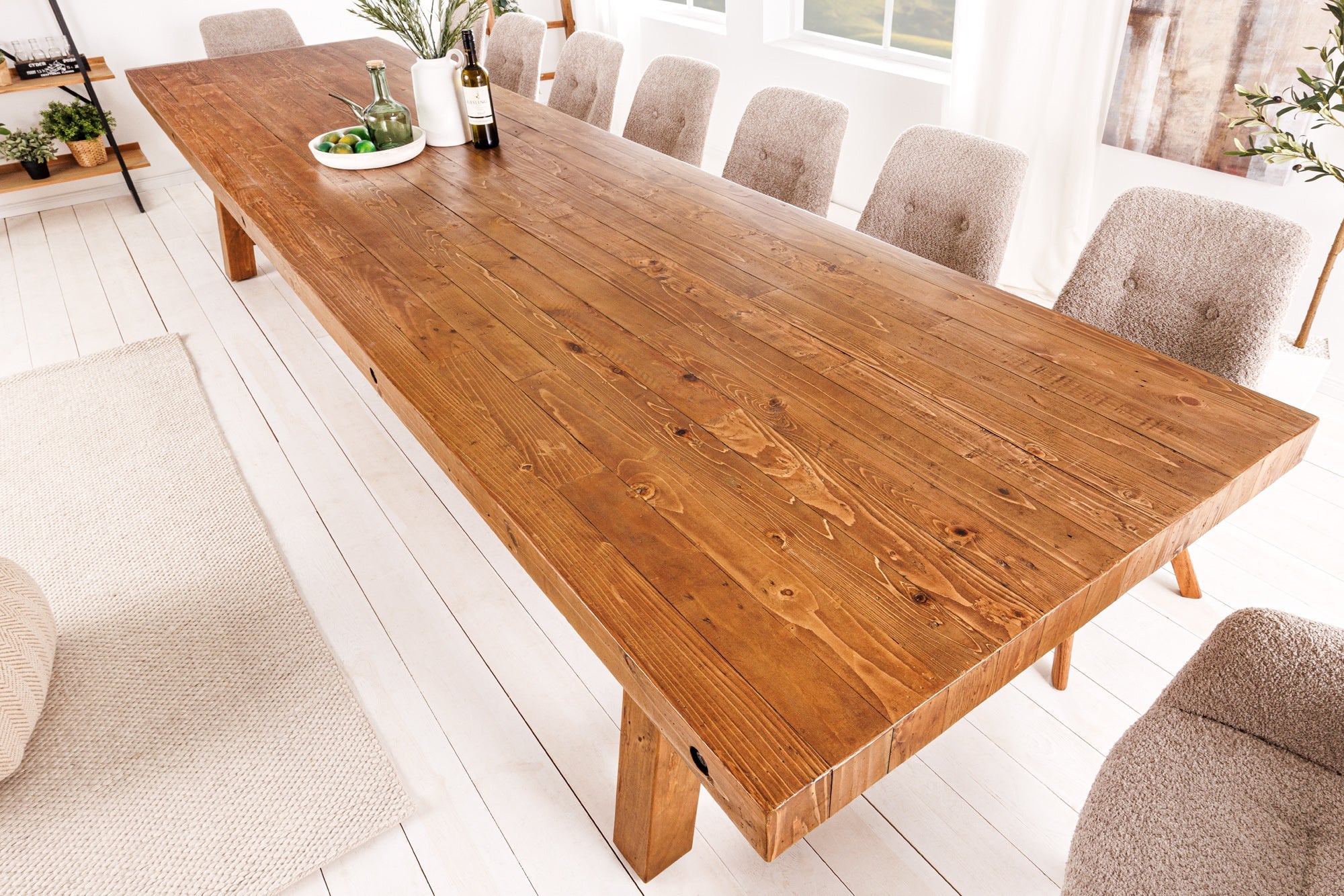 FINCA Mesa de comedor maciza de 300 cm de pino regenerado marrón vintage