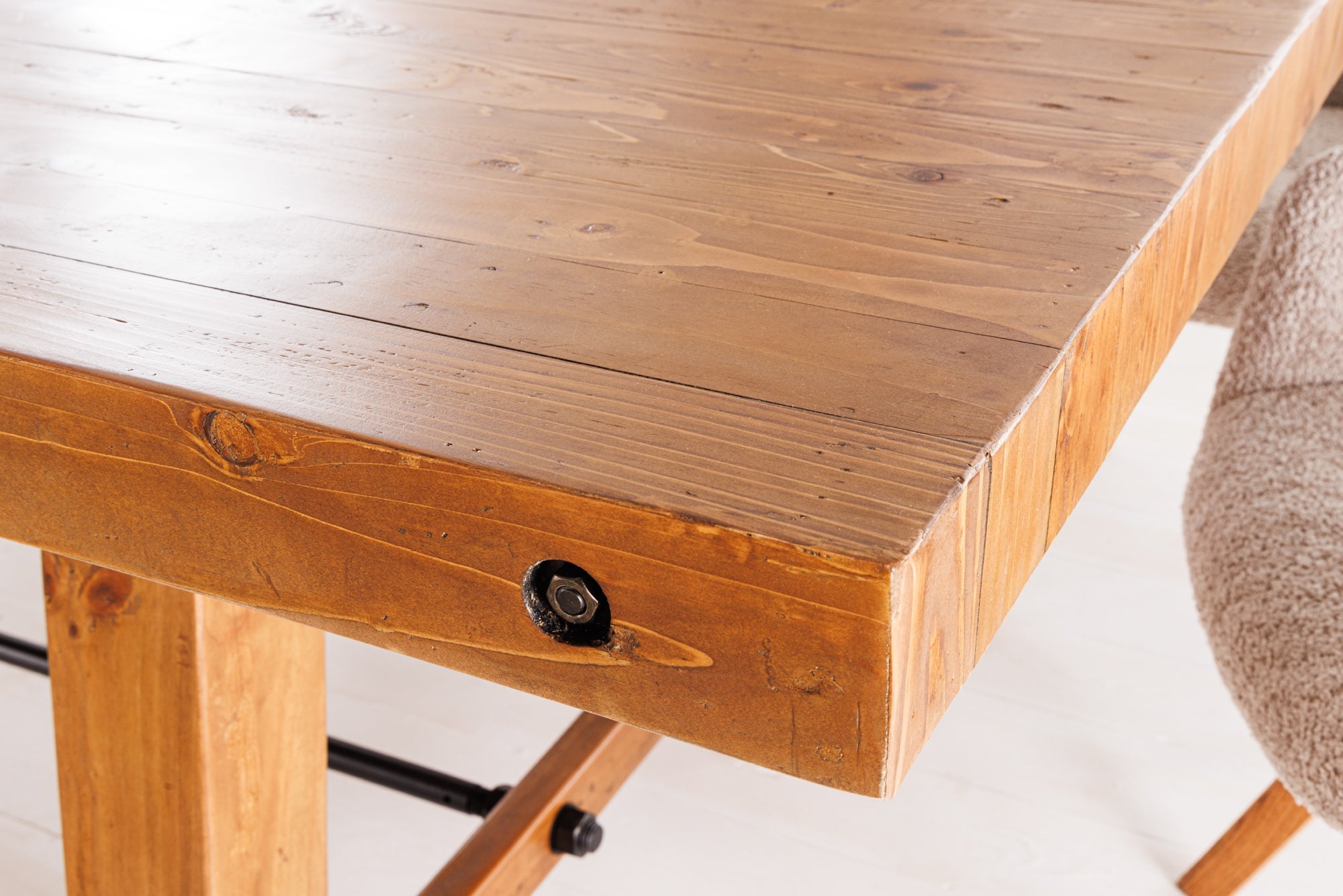 FINCA Mesa de comedor maciza de 300 cm de pino regenerado marrón vintage