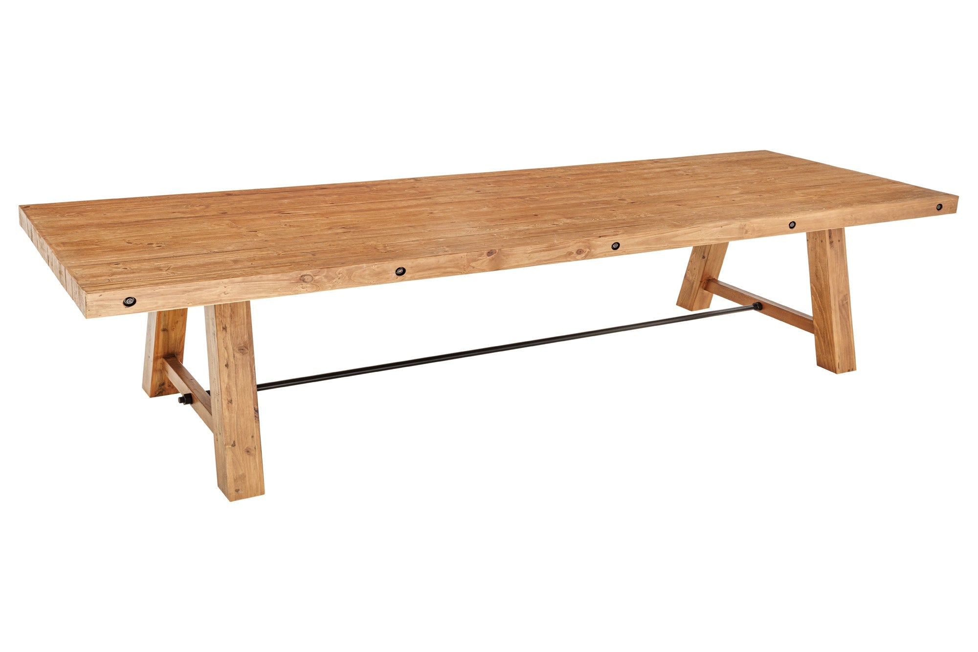 FINCA Mesa de comedor maciza de 400 cm de pino regenerado marrón vintage