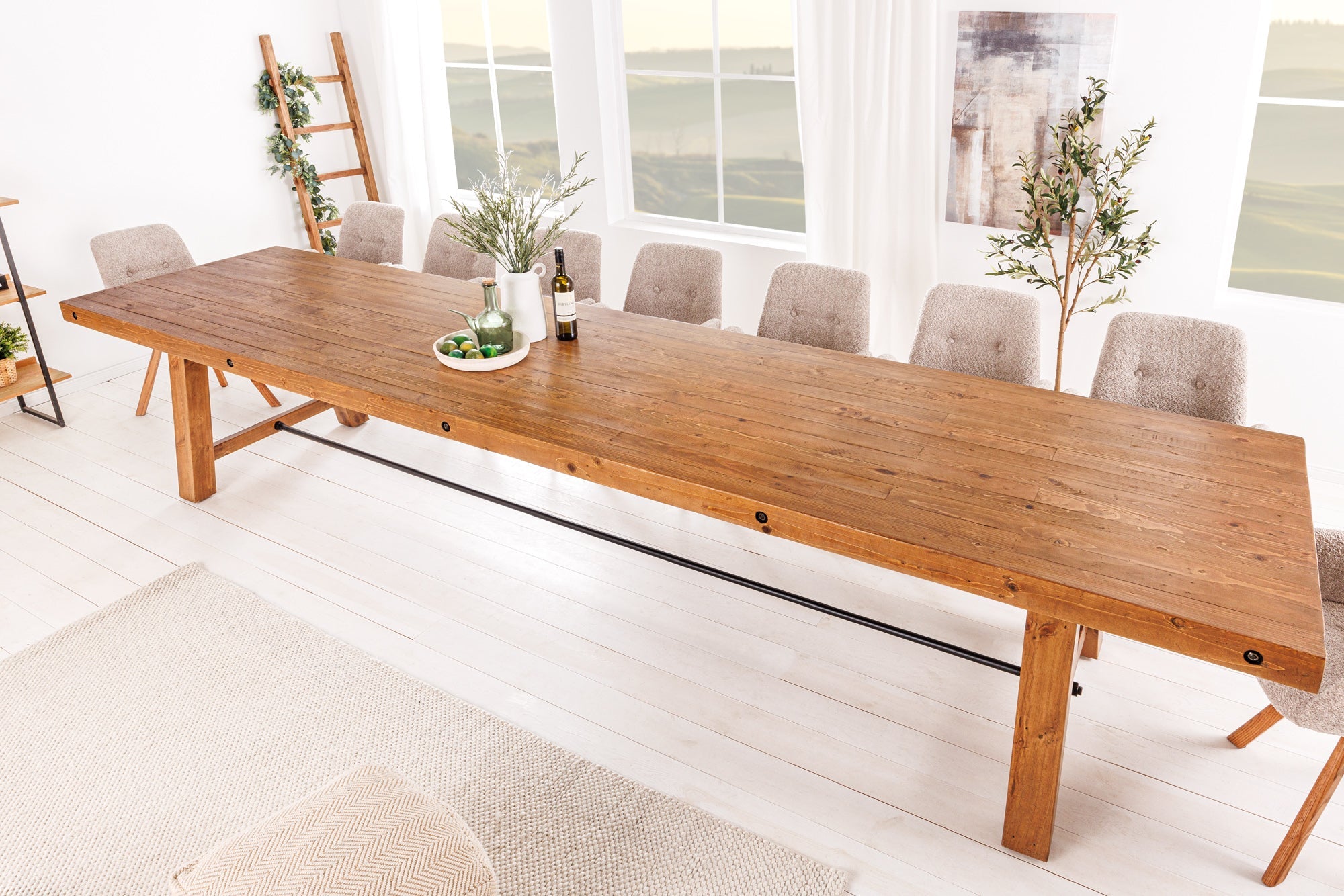 FINCA Mesa de comedor maciza de 400 cm de pino regenerado marrón vintage