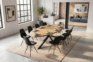 Table à manger massive GALAXIE 240cm bois de manguier marron ovale structure étoile en fer noir