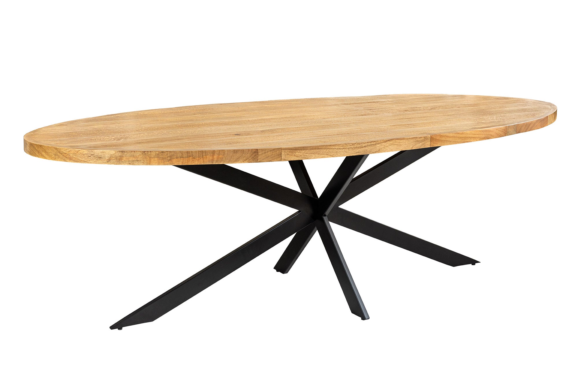 Table à manger massive GALAXIE 240cm bois de manguier marron ovale structure étoile en fer noir