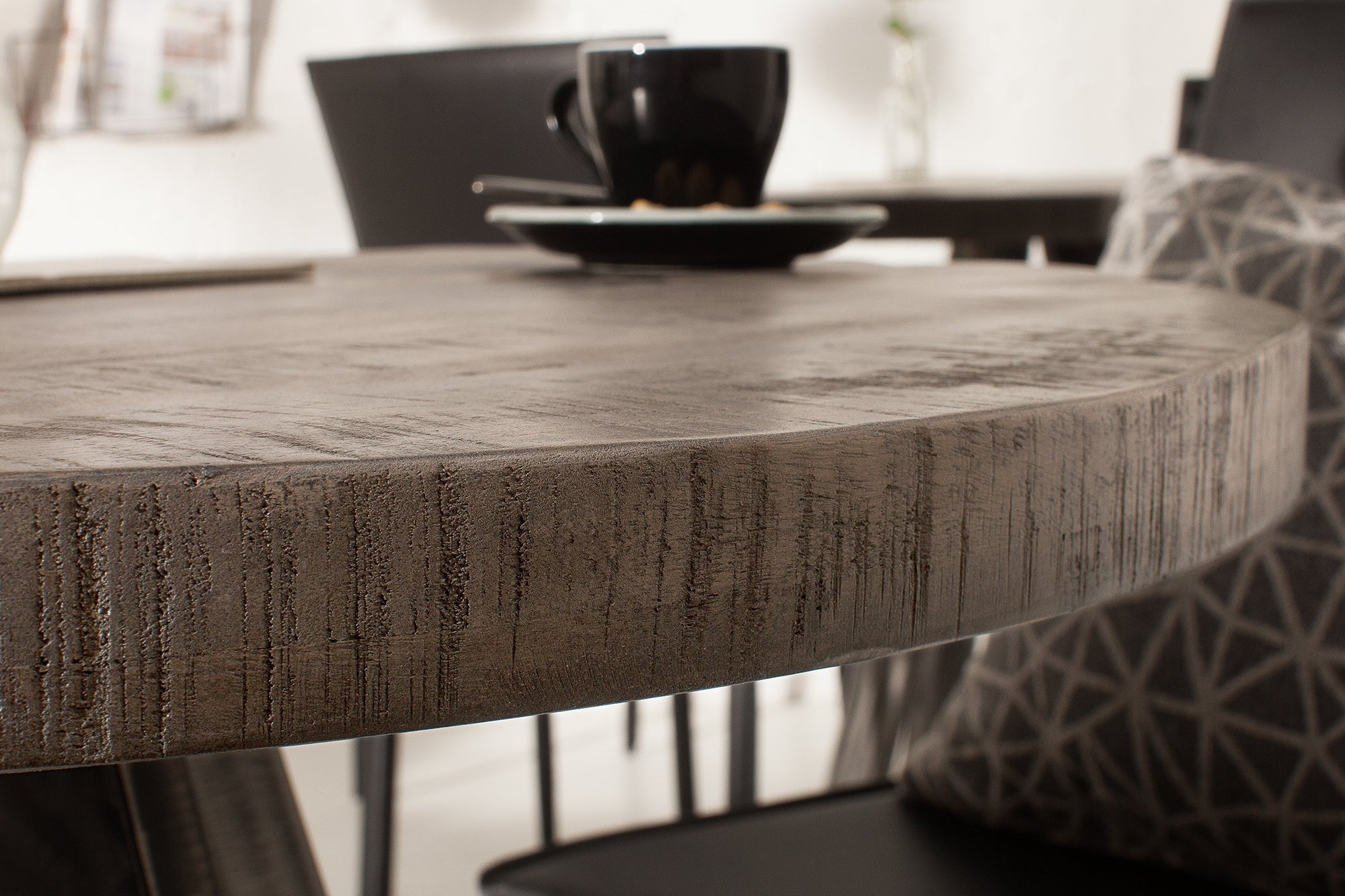 IRON CRAFT Mesa de comedor redonda de 80 cm de madera maciza de mango con patas curvadas