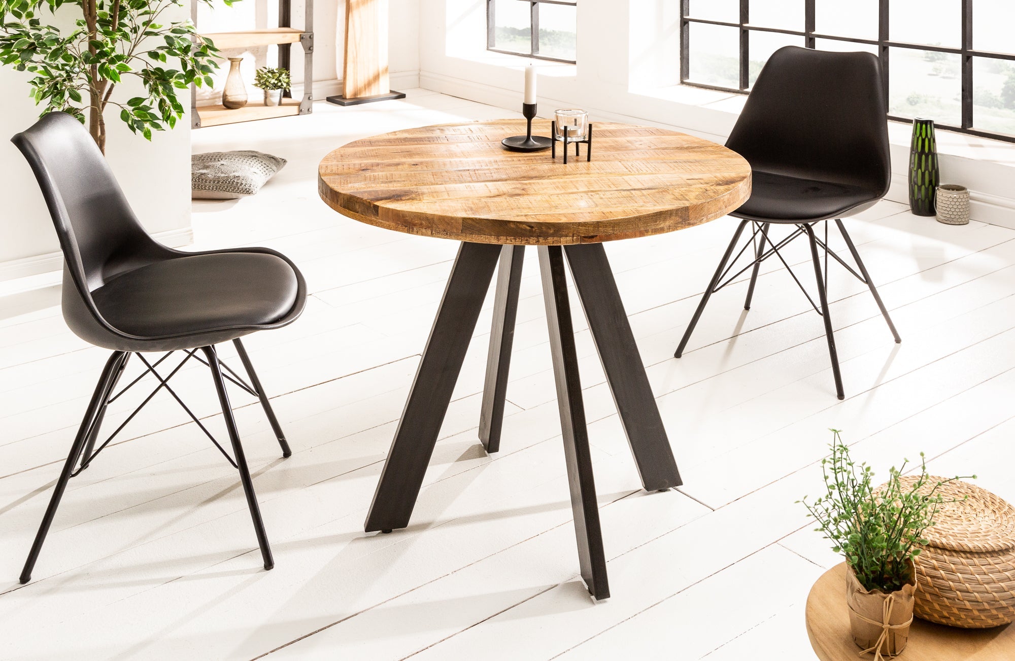 Mesa de comedor redonda de madera maciza de mango IRON CRAFT, 80 cm