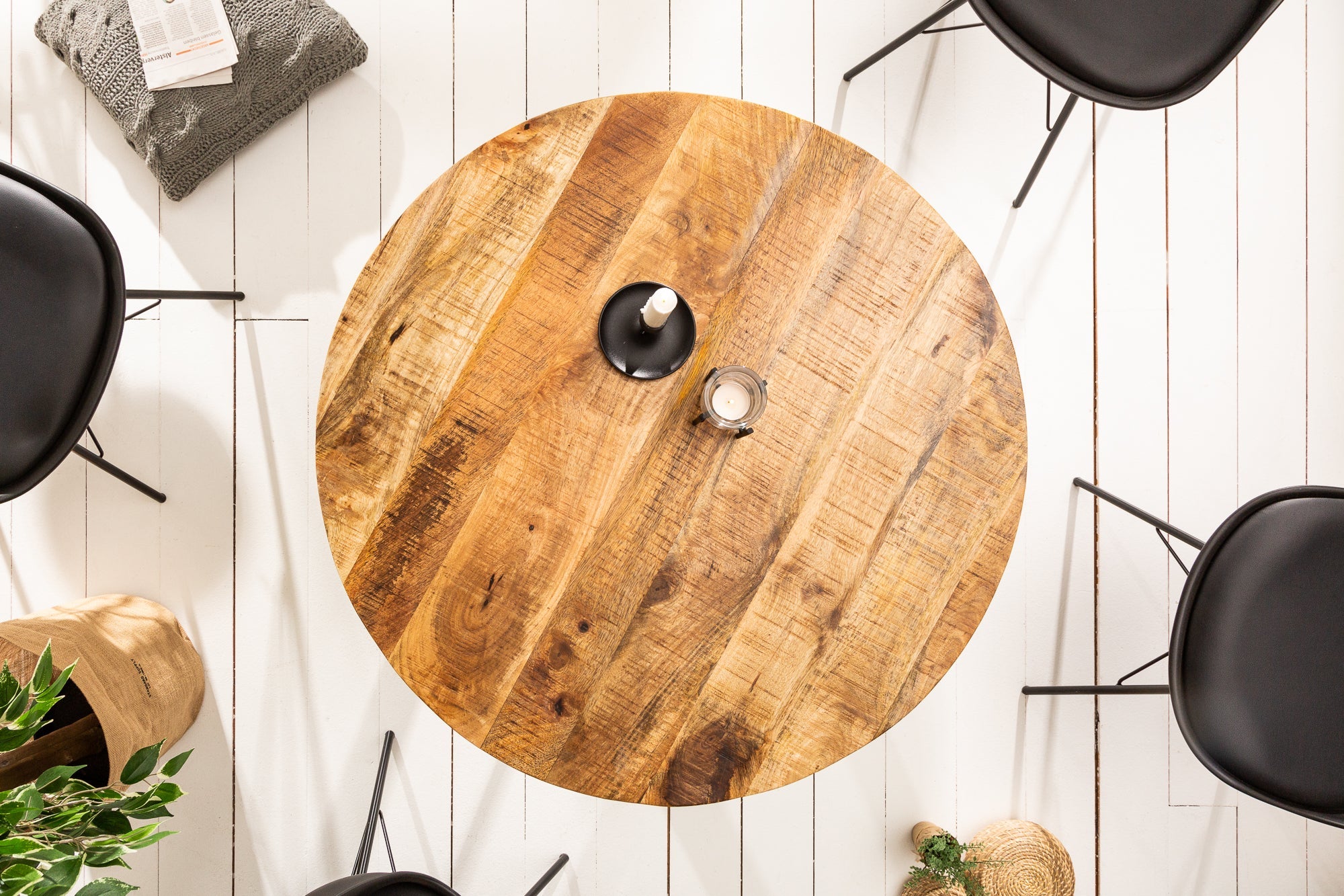 Mesa de comedor redonda de madera maciza de mango IRON CRAFT, 80 cm