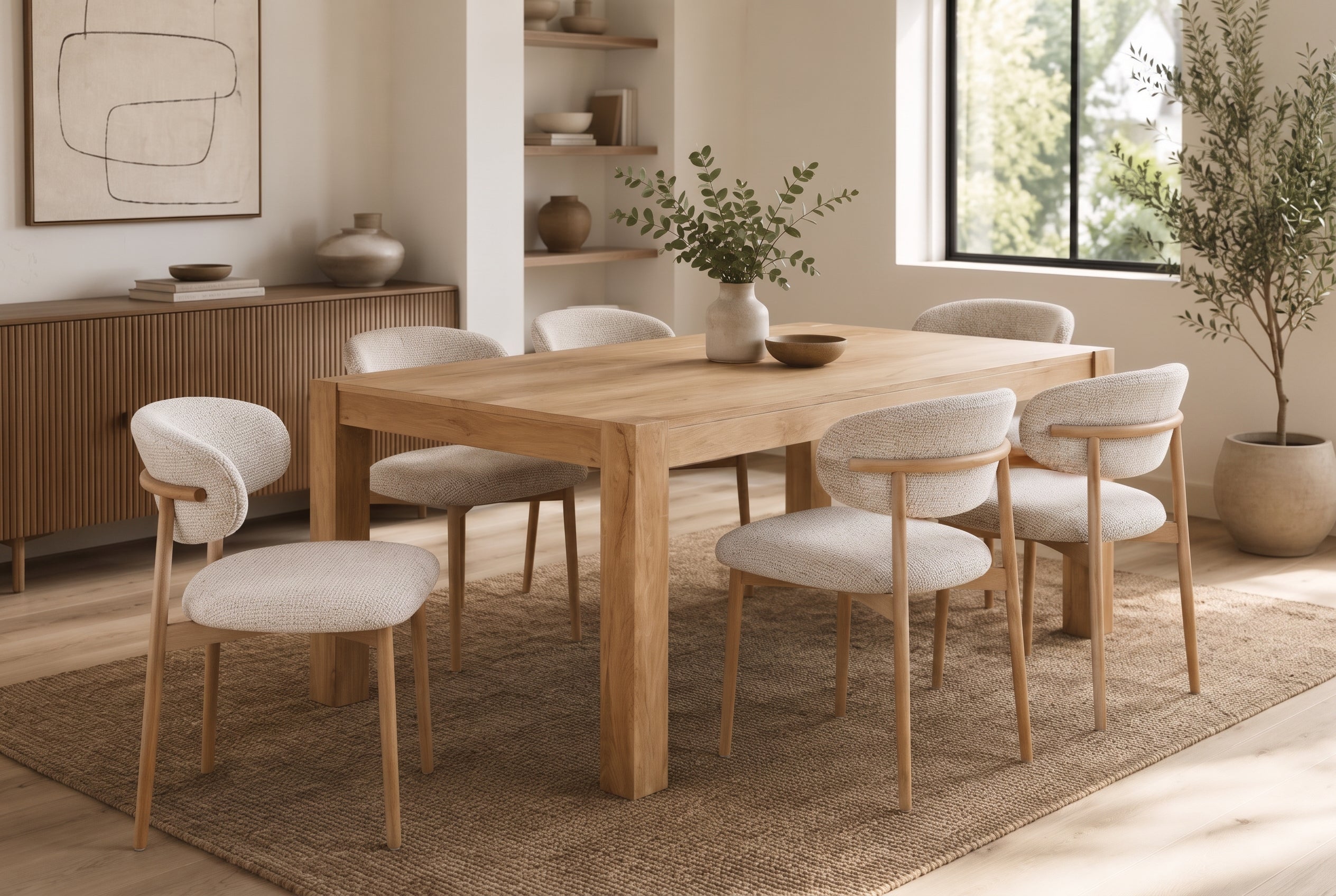 Table à manger massive MAKASSAR 160cm en manguier naturel finition crème laquée rectangulaire