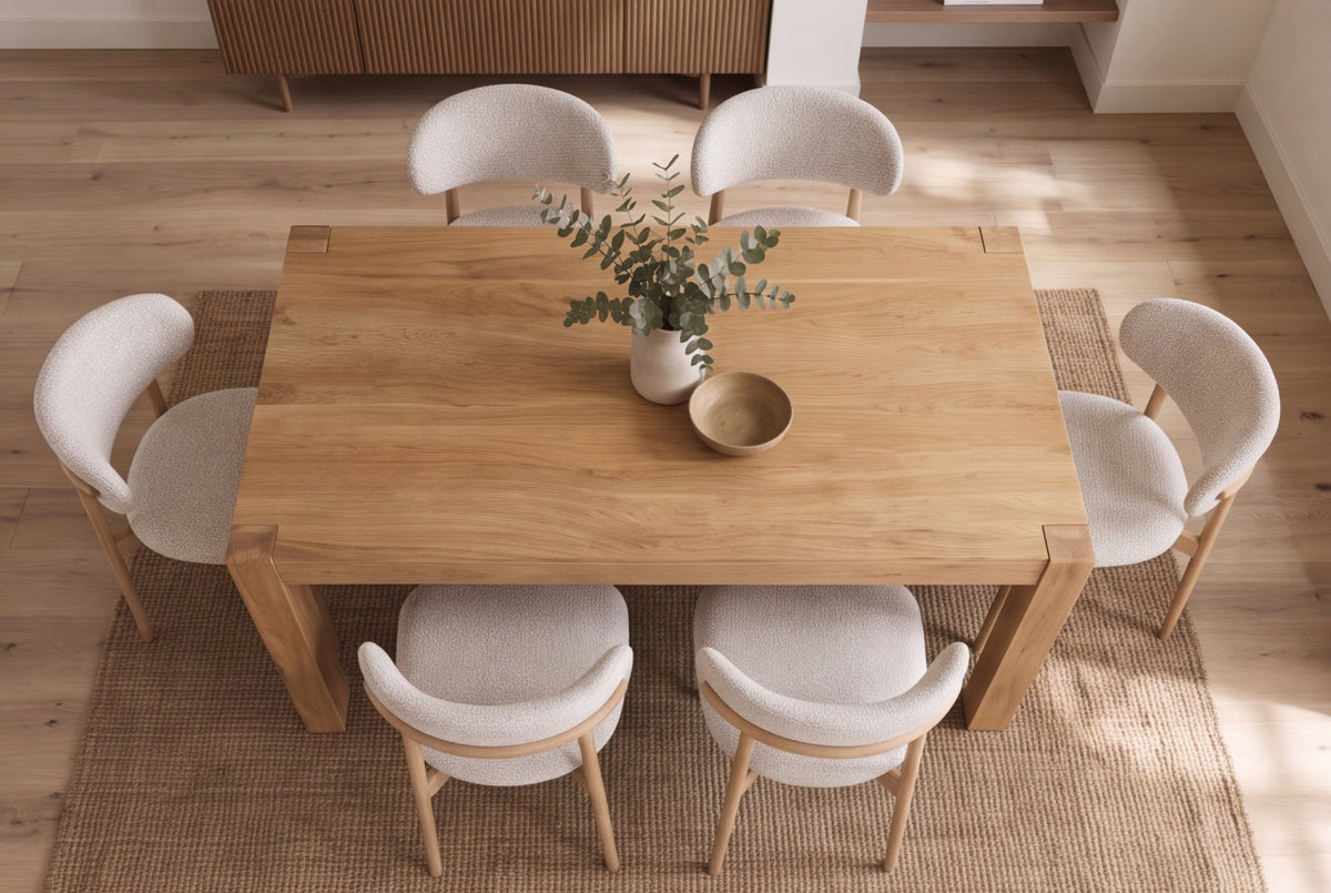 Table à manger massive MAKASSAR 160cm en manguier naturel finition crème laquée rectangulaire