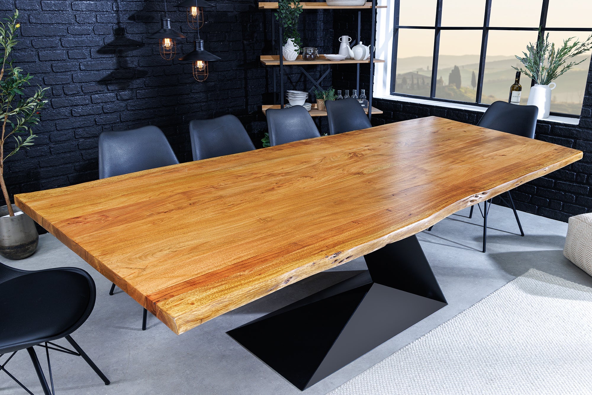 Mesa de comedor MAMMUT BALANCE 200cm de madera maciza de acacia marrón natural con canto negro