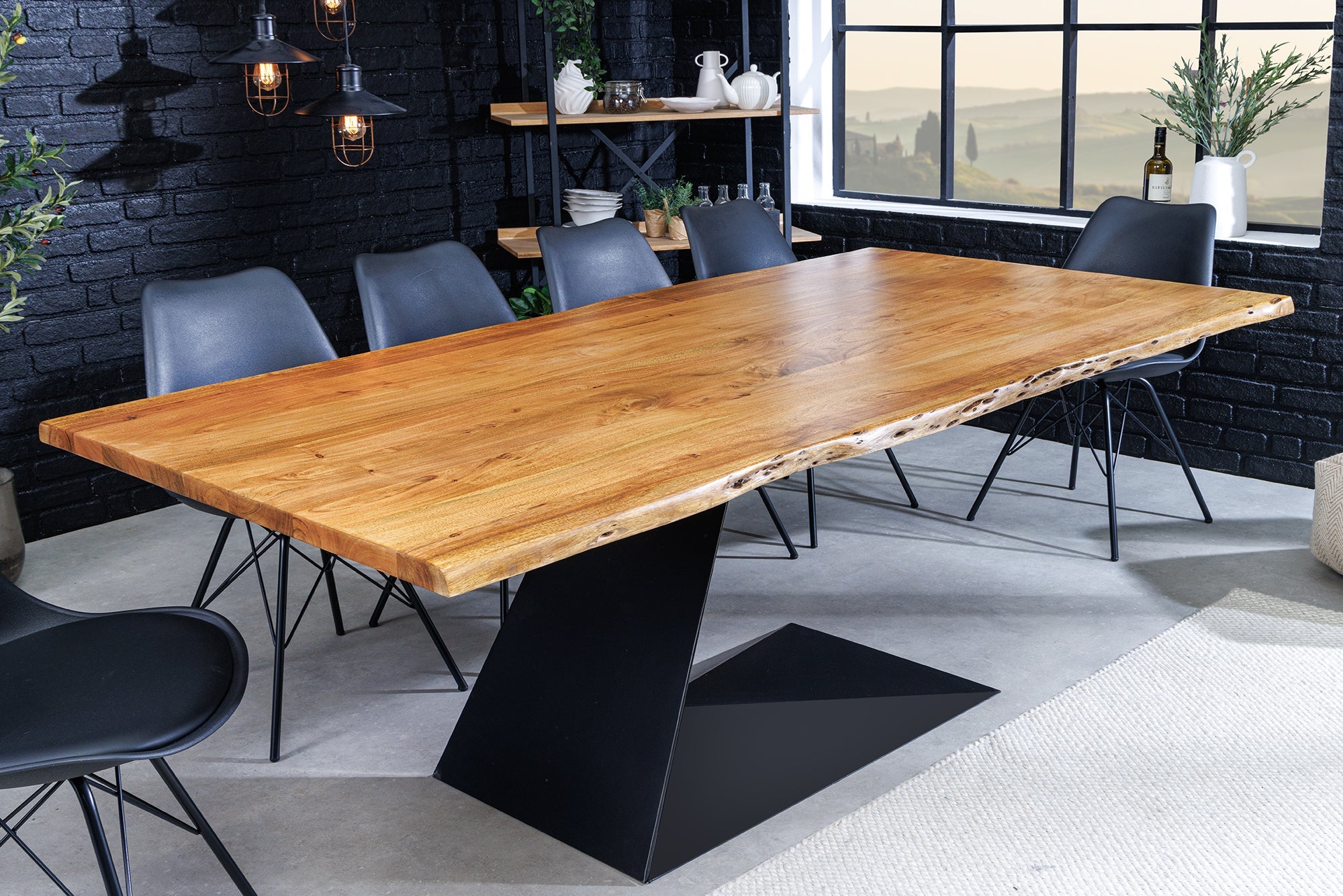 Mesa de comedor MAMMUT BALANCE 200cm de madera maciza de acacia marrón natural con canto negro