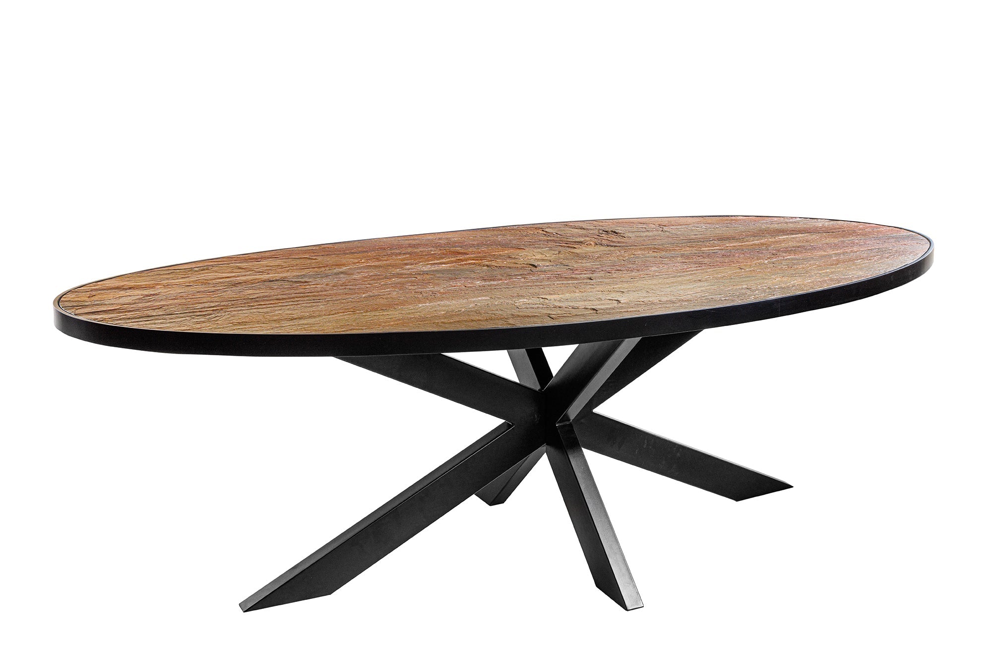 MOUNTAIN SOUL mesa de comedor de madera maciza 240cm rojo verde negro oval piedra natural hierro