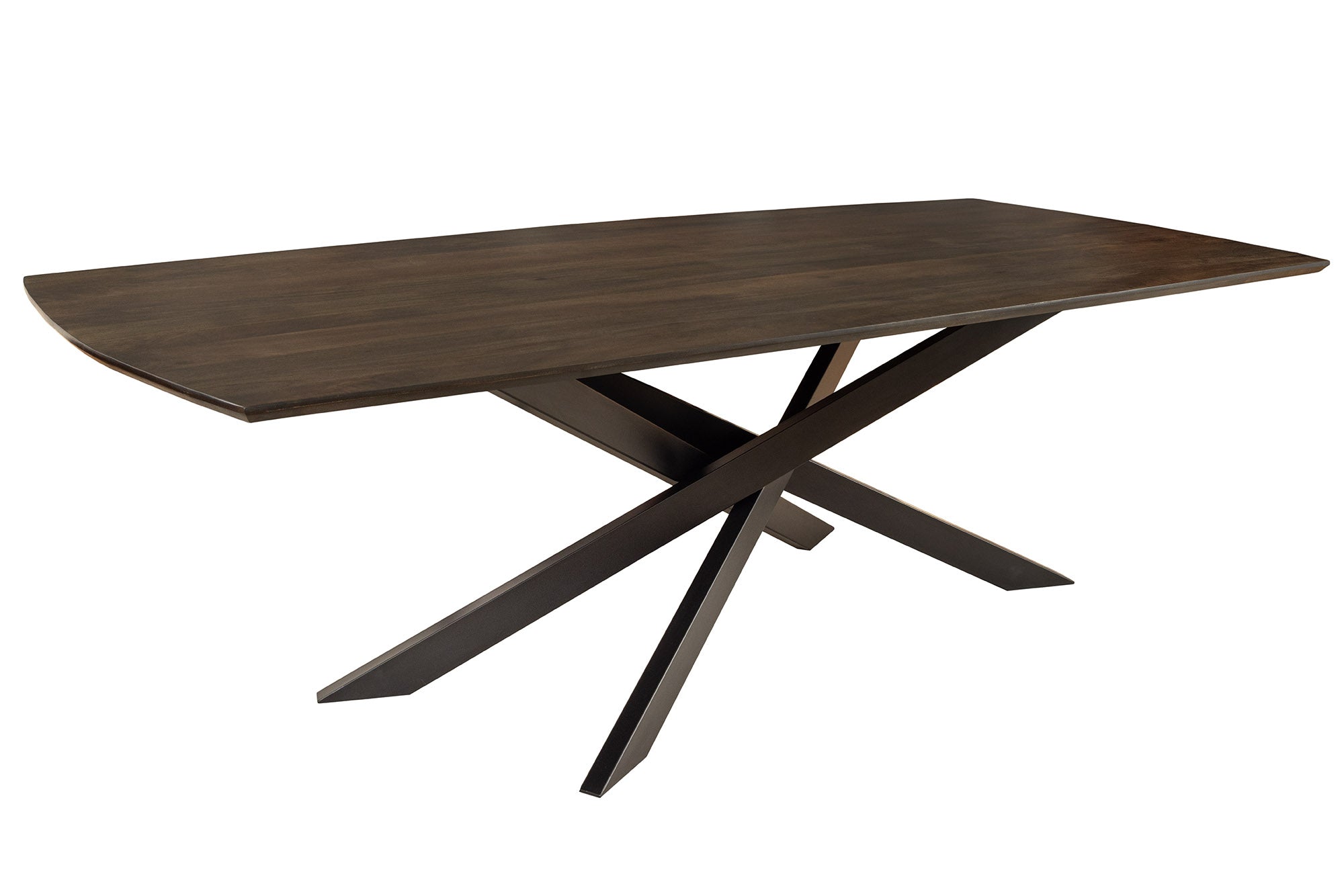 SIGNUM mesa de comedor de madera maciza de mango 220cm marrón oscuro forma de barco marco de estrella