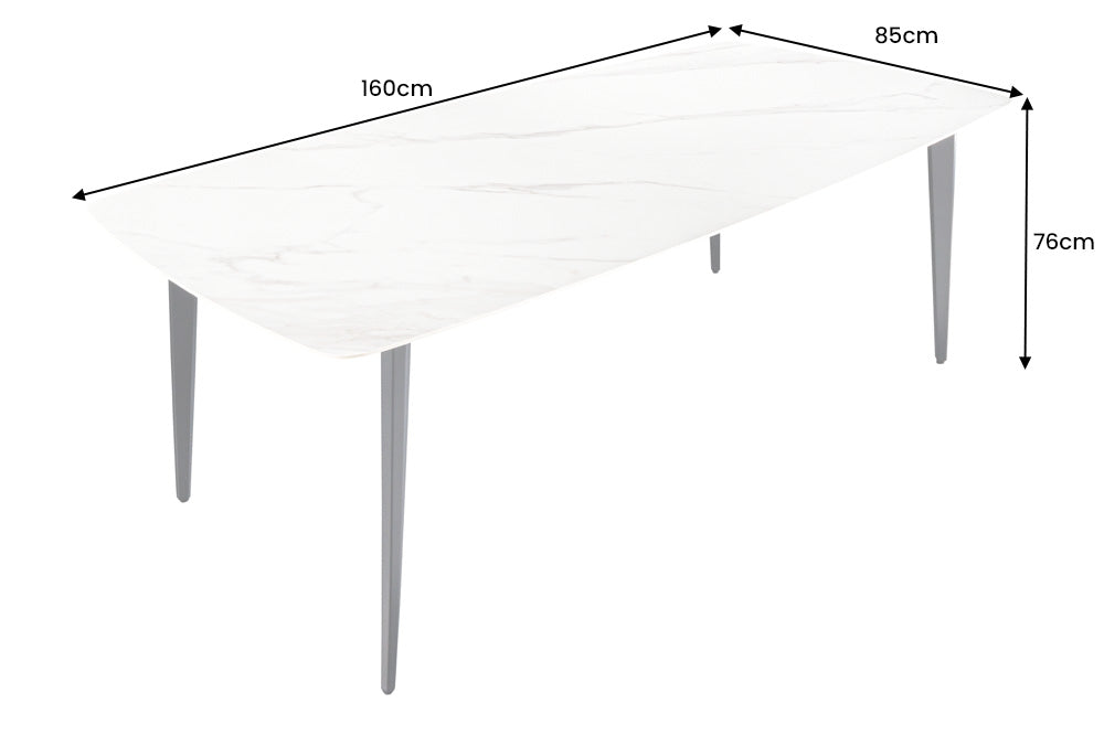 Mesa de comedor MILANO 160 cm cerámica mármol blanco estructura de metal negro
