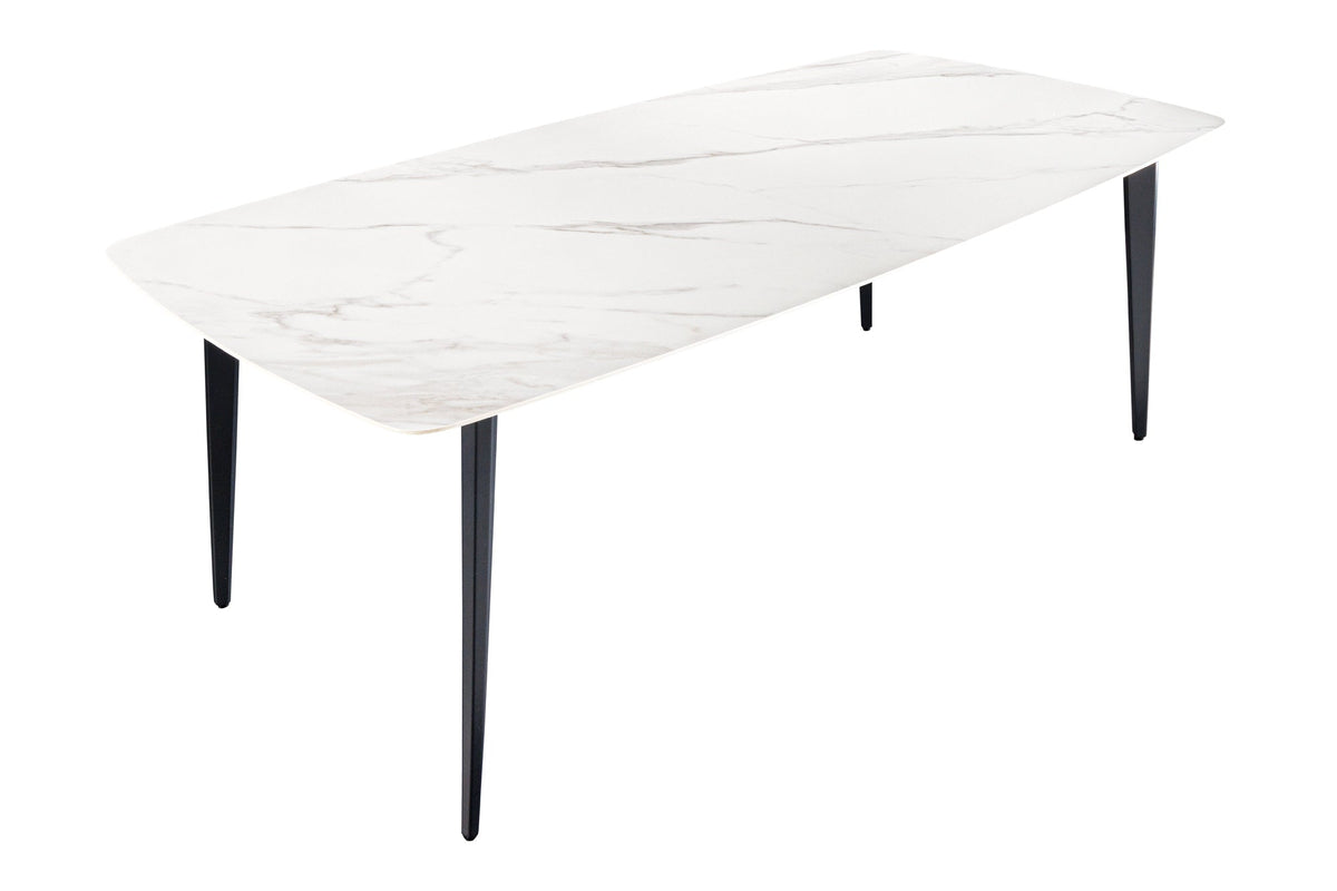 Table à manger MILANO 160cm marbre blanc céramique structure métal noir
