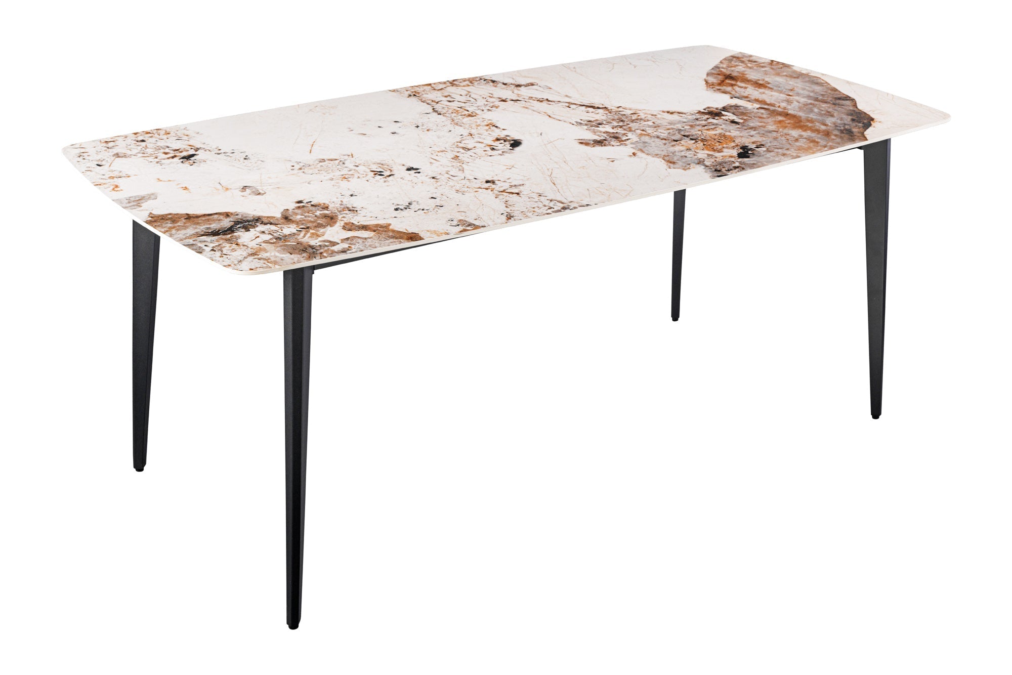 Table à manger MILANO 180cm céramique Pandora blanche structure métal noir