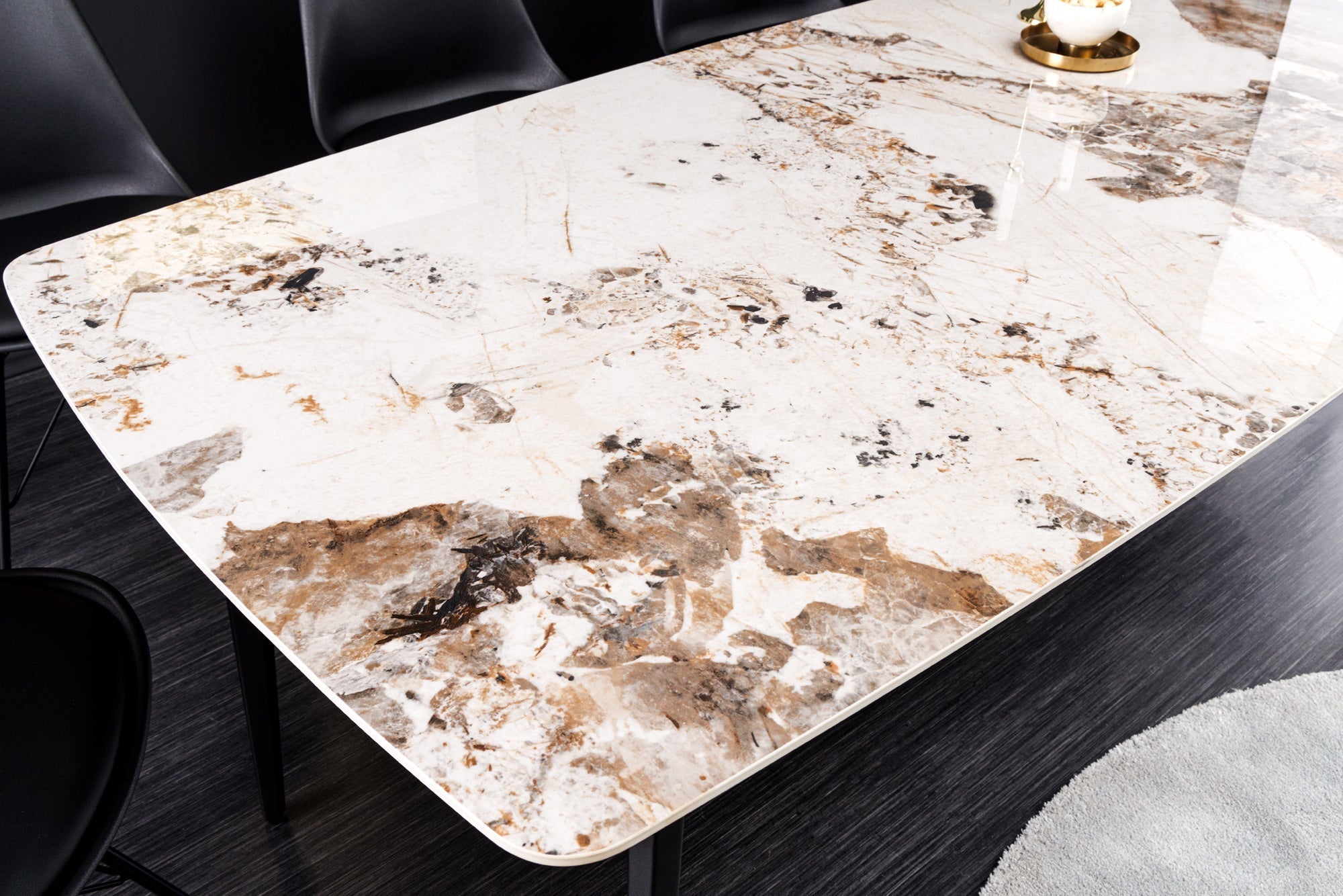 Table à manger MILANO 180cm céramique Pandora blanche structure métal noir