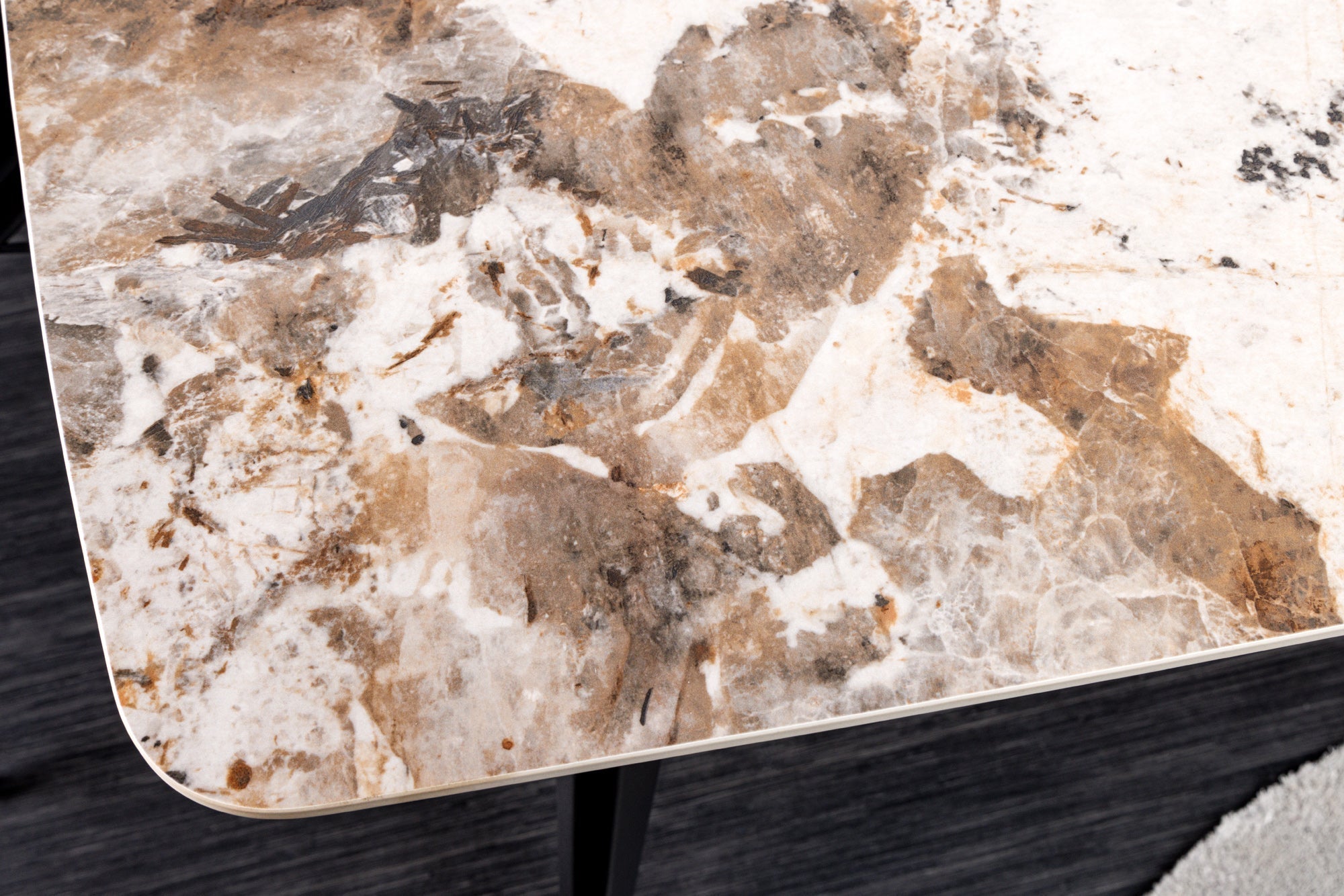 Table à manger MILANO 180cm céramique Pandora blanche structure métal noir