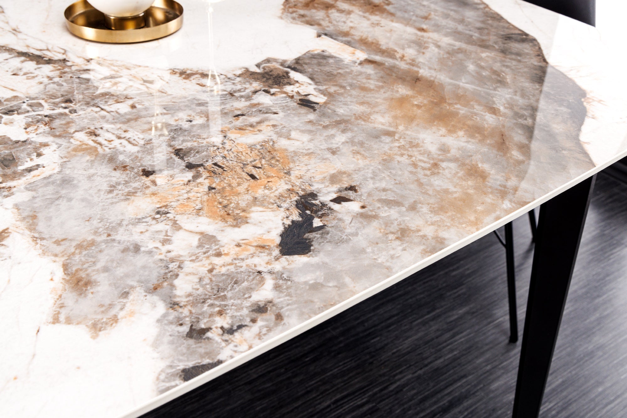 Table à manger MILANO 180cm céramique Pandora blanche structure métal noir